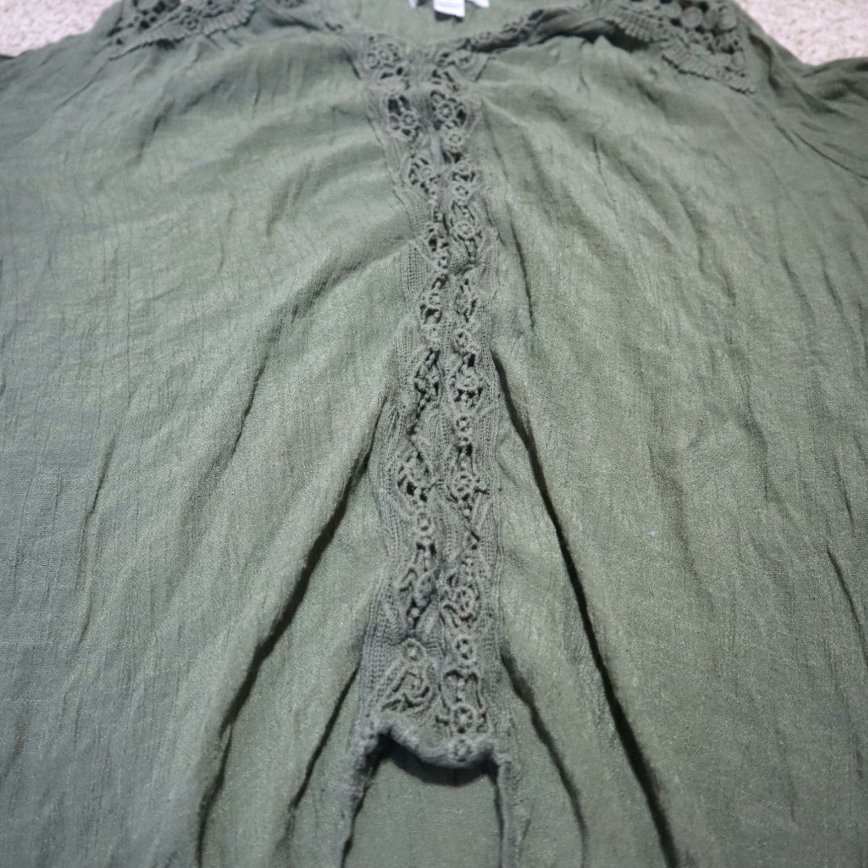 Vintage John Paul Richard Shirt Women L Green Floral Blouse Short Sleeve Pullover V-Neck Draw String Sleeves Size L / US 10 / IT 46 - 2 Thumbnail