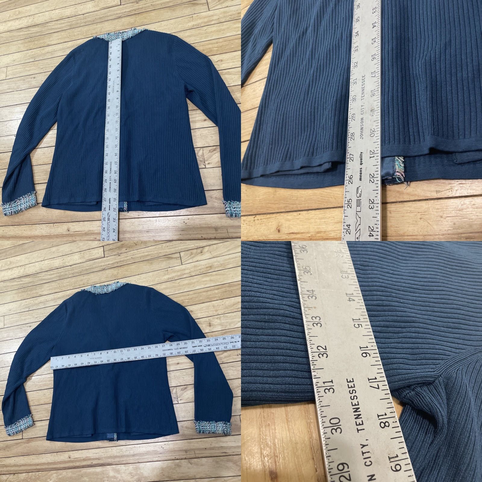 Vintage DON CASTER Sweater Womens M Cardigan Knit Long Sleeve V-Neck Blue 80% Silk Nylon Spandex Lightweight Breathable Stretch Womens Size M / US 6-8 / IT 42-44 - 8 Thumbnail