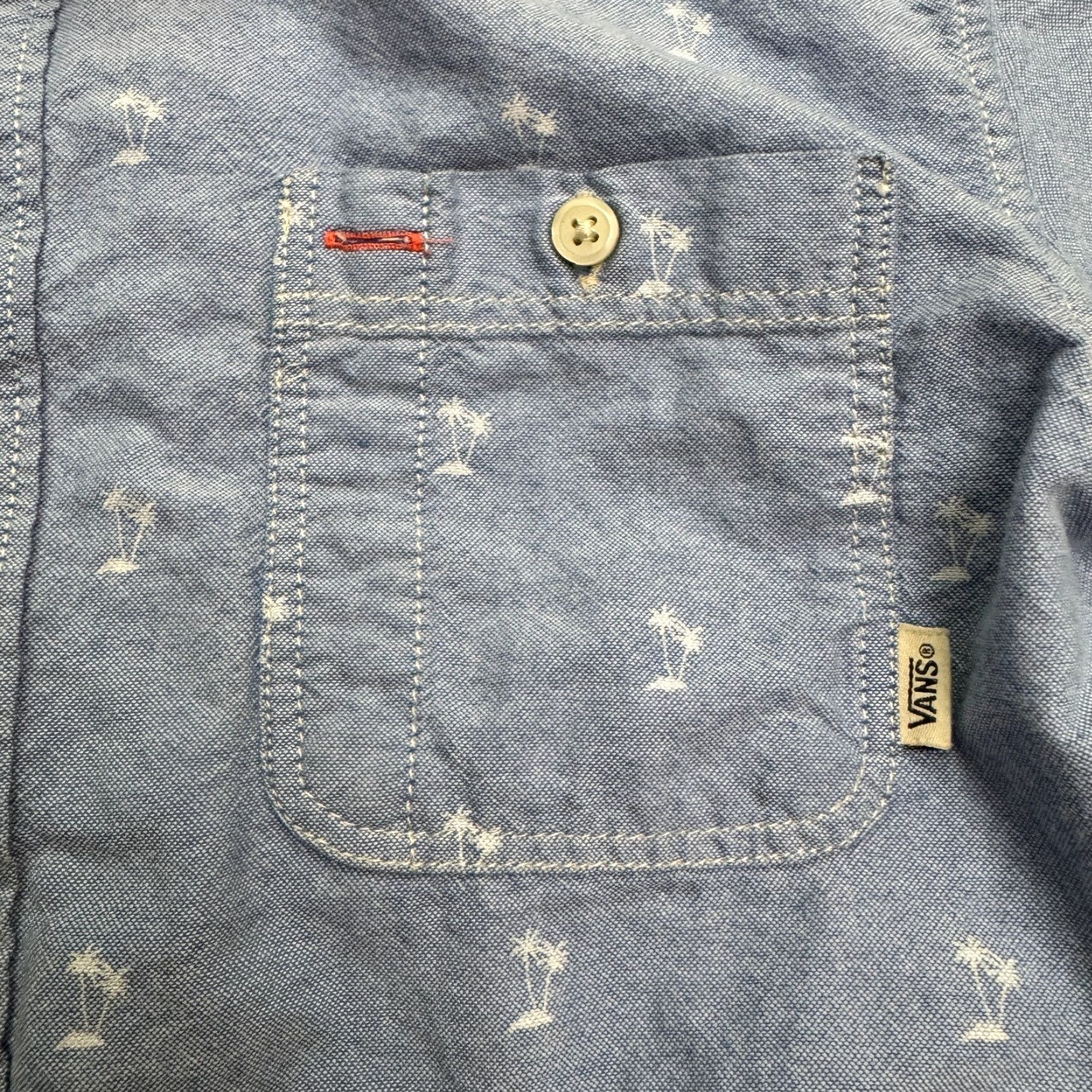Vans VANS Palm Tree Print Button-Up Shirt Mens Small Blue Chambray Casual Beach Streetwear Size US S / EU 44-46 / 1 - 5 Thumbnail