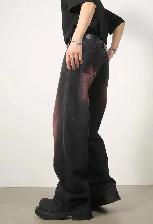 Japanese Brand Kahori x naga Retro washed red design wide leg jeans Size US 34 / EU 50 - 4 Thumbnail