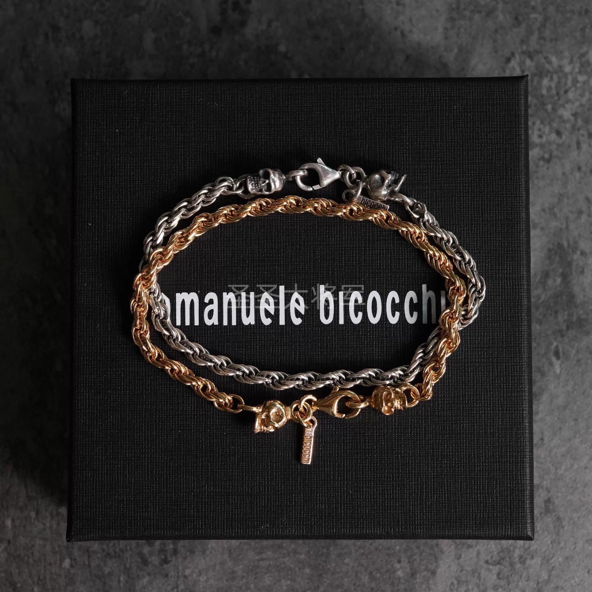 Emanuele Bicocchi Emanuele Bicocchi Gothic Rope Double Skull Bracelet Size ONE SIZE - 1 Thumbnail