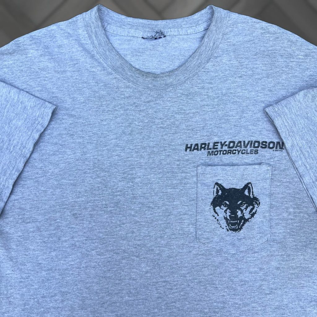 Harley Davidson VINTAGE Harley-Davidson T-Shirt Mens L Gray Pocket Wolf Las Vegas Biker Y2K Shirt Mens Gray Harley-Davidson T-Shirt Pocket Wolf Size US L / EU 52-54 / 3 - 1 Thumbnail