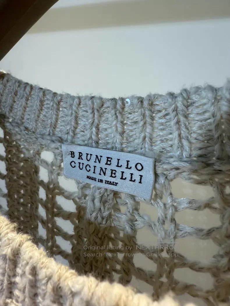 Brunello Cucinelli Brunello Cucinelli Off-white sheer sequin knitted cloak Size S / US 4 / IT 40 - 2 Thumbnail