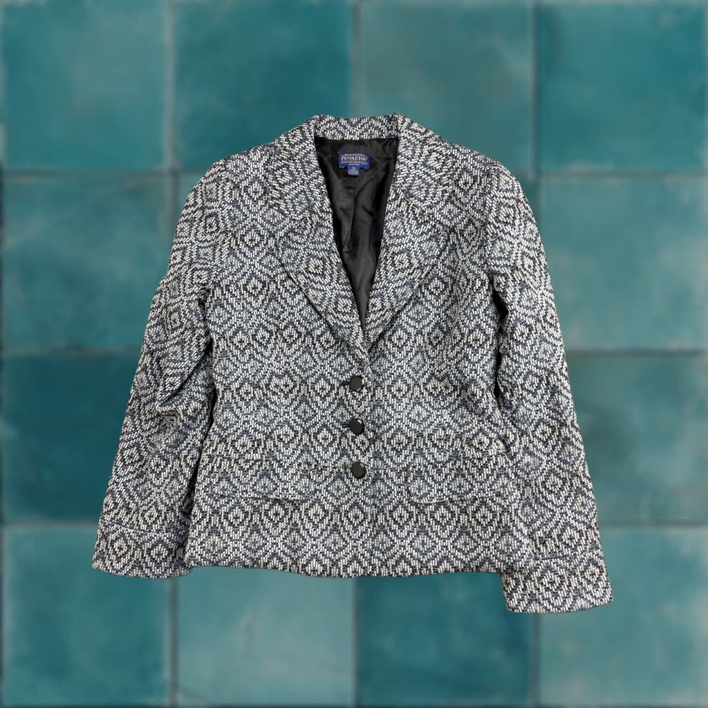 Pendleton Pendleton Blazer Womens 12 Blue Geometric 3 Button Lined Career Jacket Workwear Shirt Size XL / US 12-14 / IT 48-50 - 1 Thumbnail