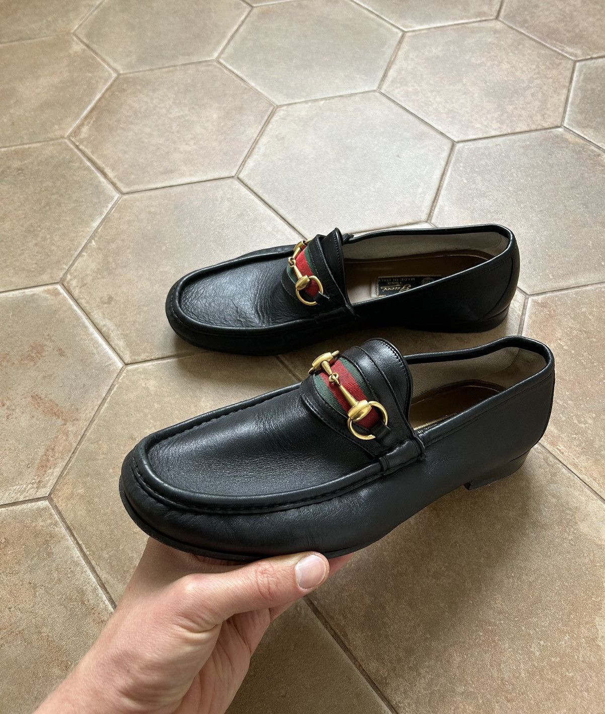 Pre-owned Gucci Horsebit Loafers Leather 10 In Black