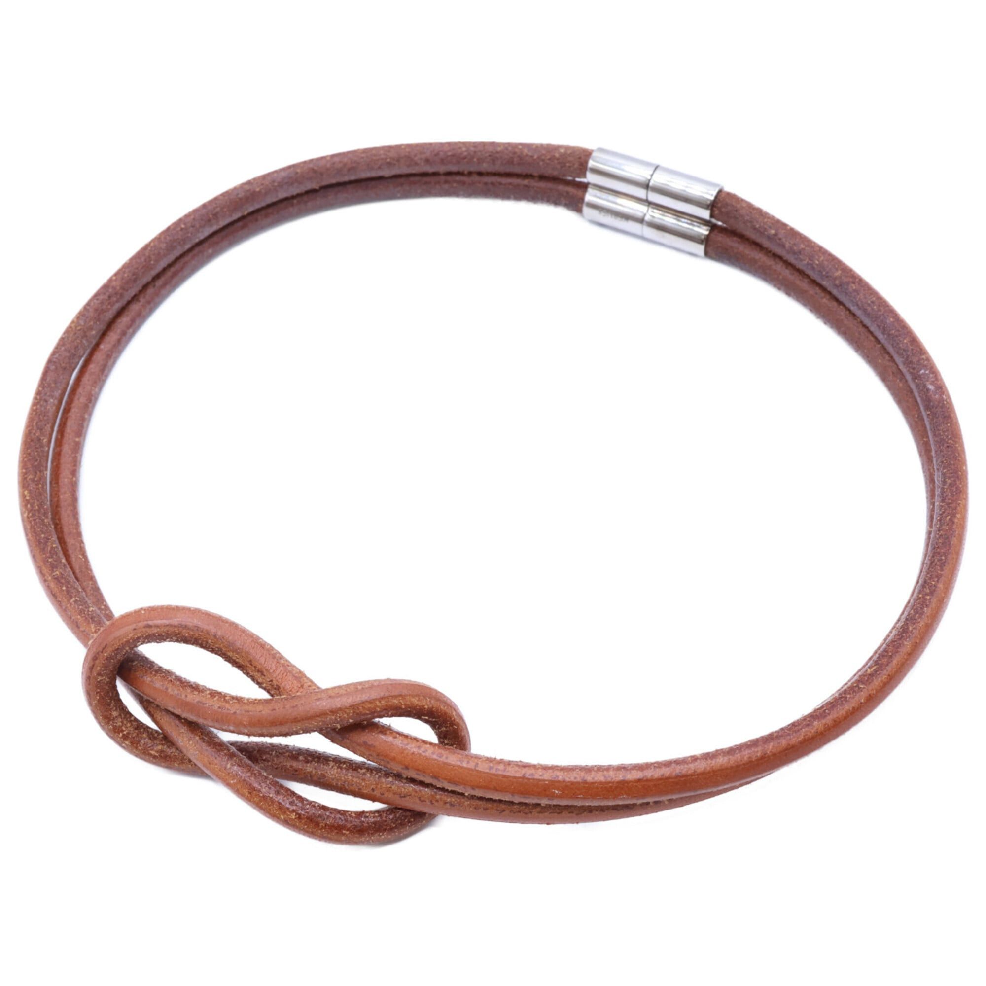 Hermes Hermes Herculeed Leather Choker Brown Silver Women's Size ONE SIZE - 1 Thumbnail