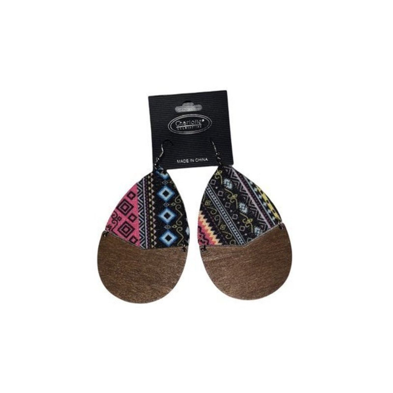 Other NWT Wooden Fabric Covered Boho Aztec Dangle Pink Black Size ONE SIZE - 1 Thumbnail