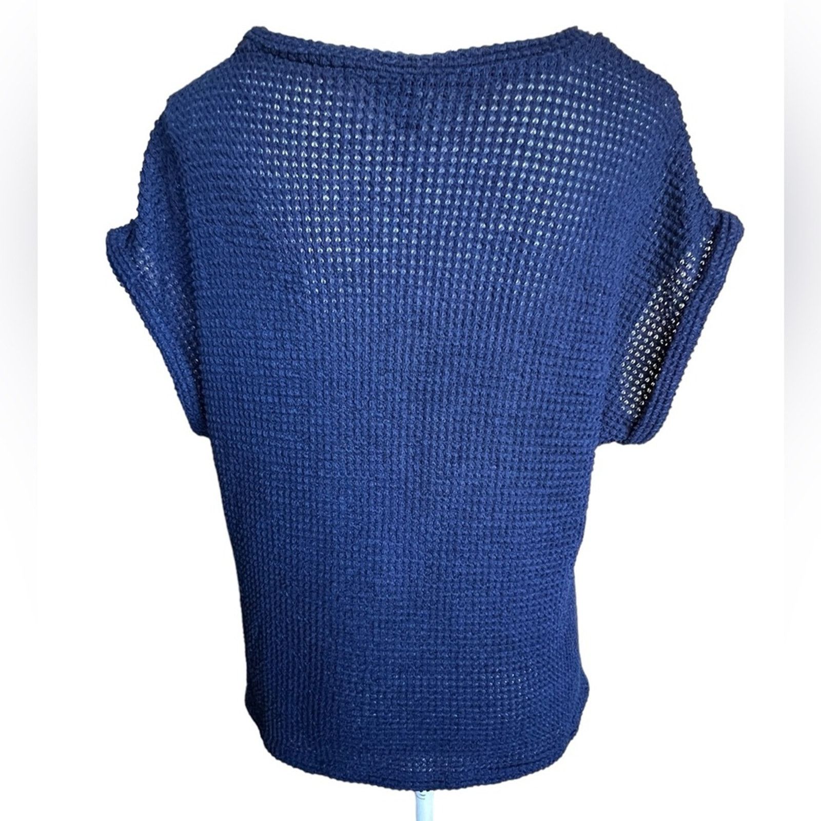Other Emery Rose Short Sleeve Waffle Knit Pullover Top Navy Blue Size XL / US 12-14 / IT 48-50 - 6 Thumbnail