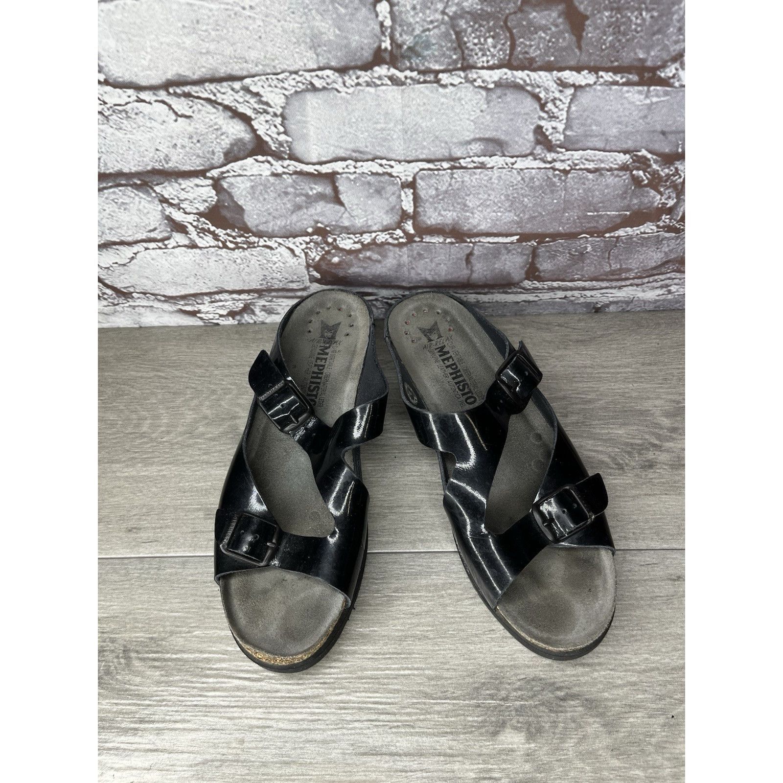 Mephisto Mephisto Black Patent Leather Buckle Wedge Sandals Women’s S Size US 7.5 / IT 37.5 - 10 Thumbnail
