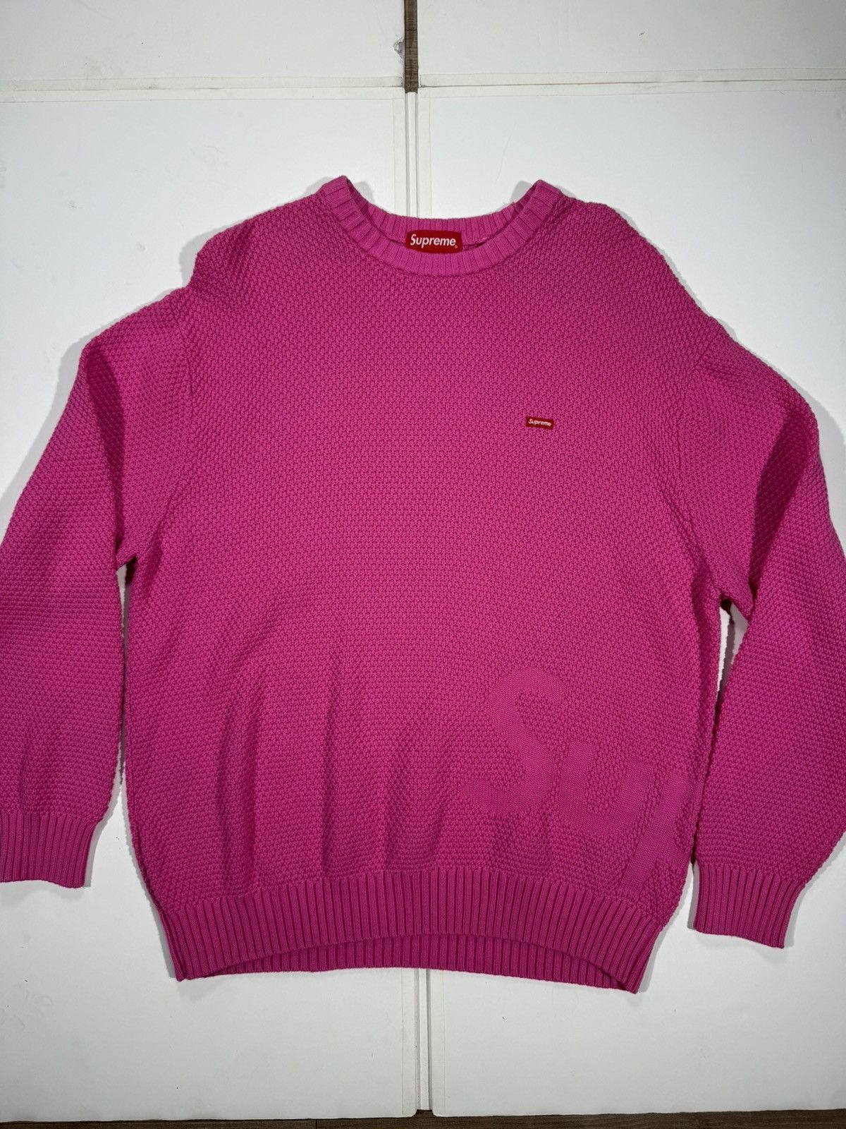 image of Supreme Textured Small Box Logo Sweater Pink Size Xl, Men's