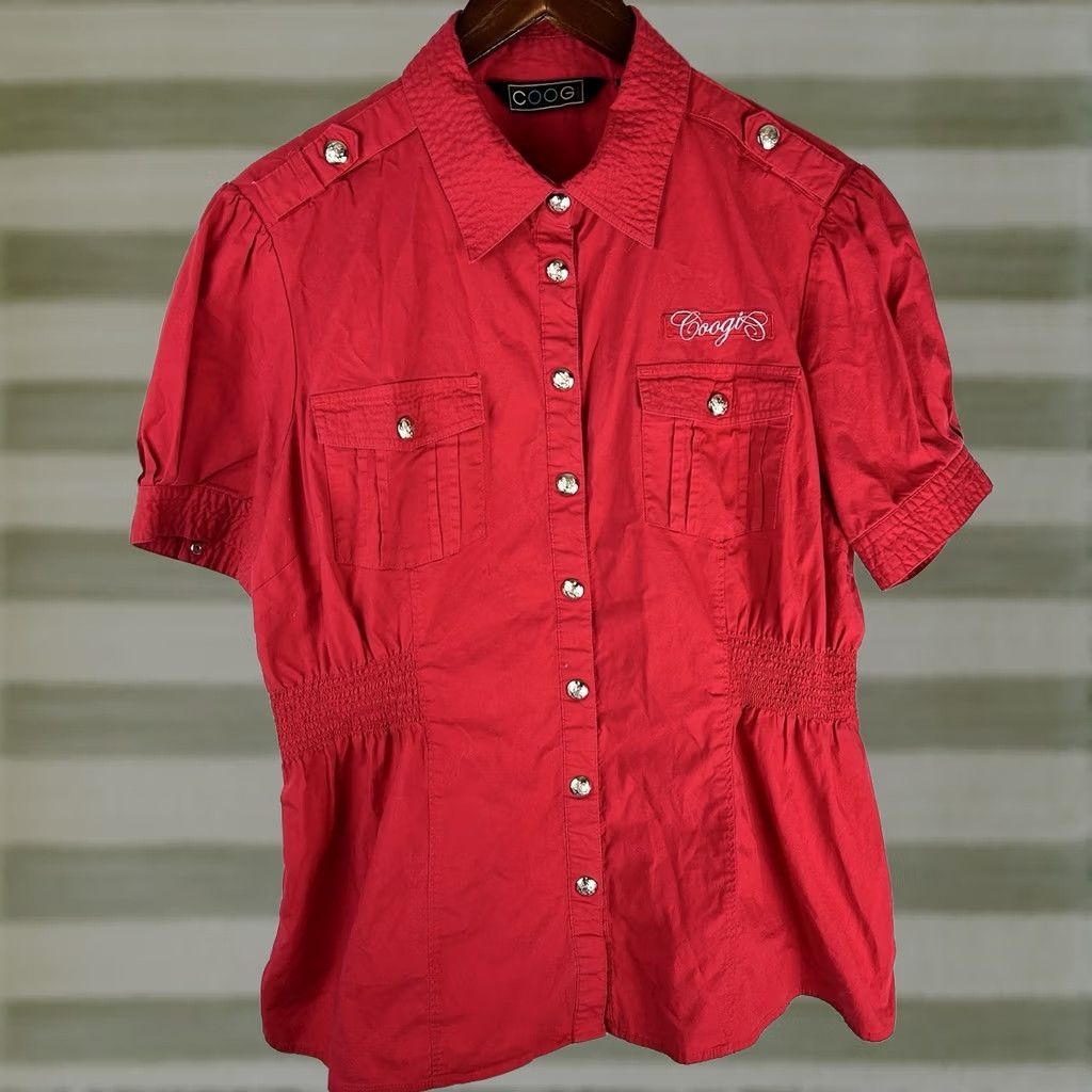 Coogi VINTAGE COOGI Womens 2X Shirt Snaps Front Rhinestone Logo Red Belted 90s Hip Hop Y2K Streetwear Womens Size XXL / US 16-18 / IT 52-54 - 1 Thumbnail