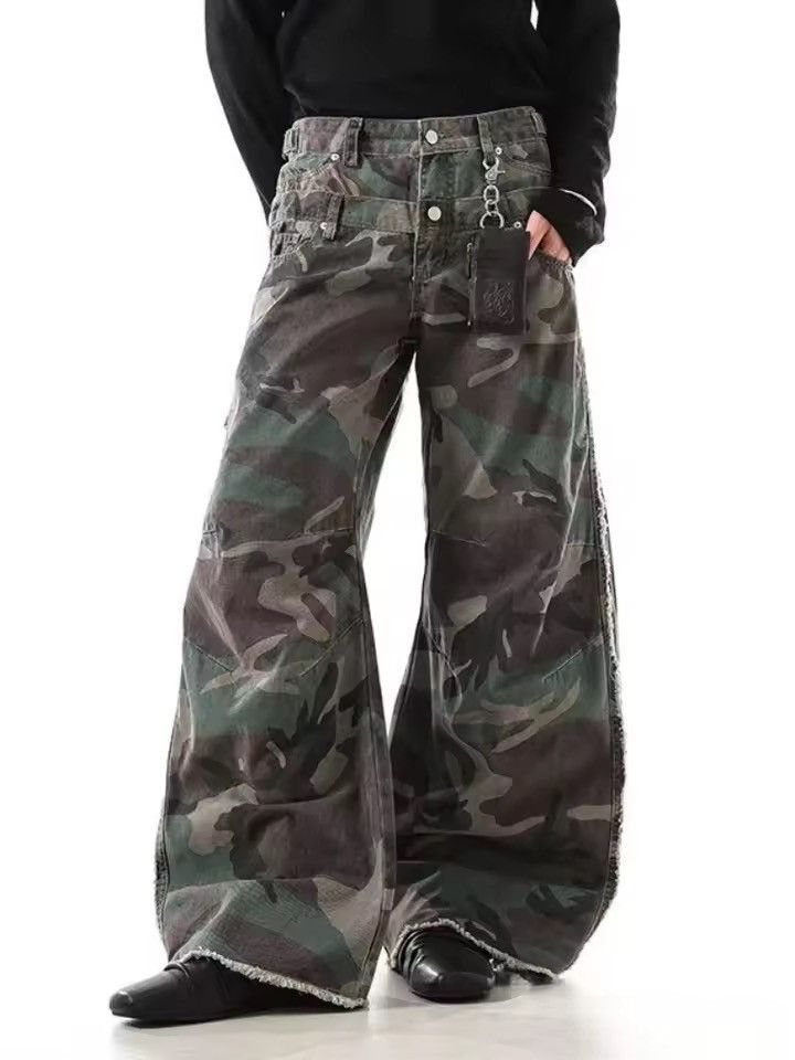 Vintage Kinuka x Misa Camo Cargo Wide Stacked Flare Pants Size US 33 - 1 Thumbnail