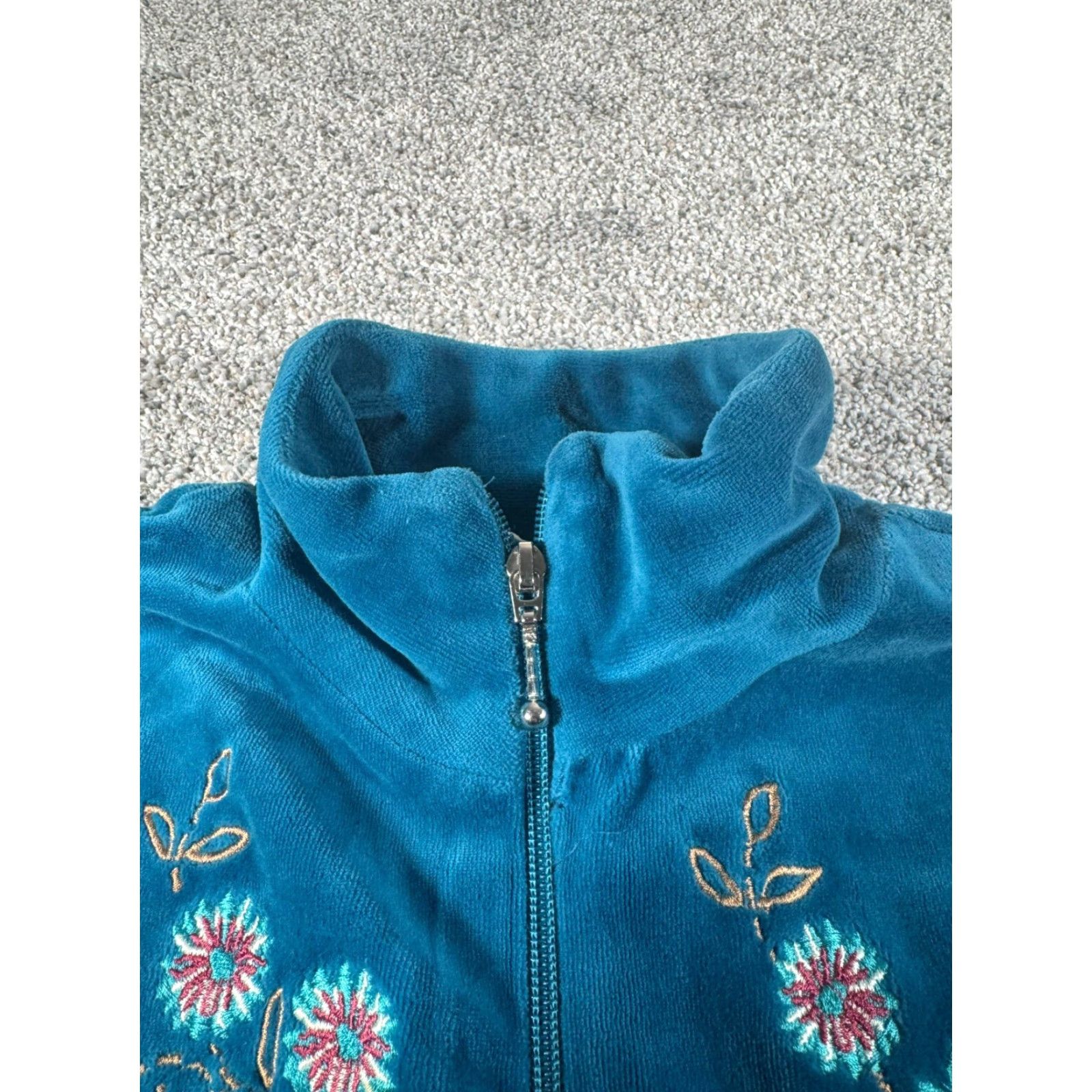 Architect VINTAGE 90s Y2K Velvet Jacket Small Embroidered Cottagecore Grandmacore Women's Regular Blue Velour Full Zip Jacket Size S / US 4 / IT 40 - 3 Thumbnail