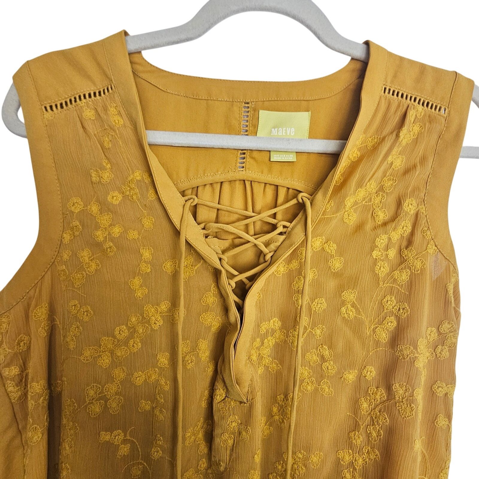 Anthropologie Maeve Anthropologie Womens Floral Tank Sz 4 Mustard Lace Up Size M / US 6-8 / IT 42-44 - 2 Thumbnail