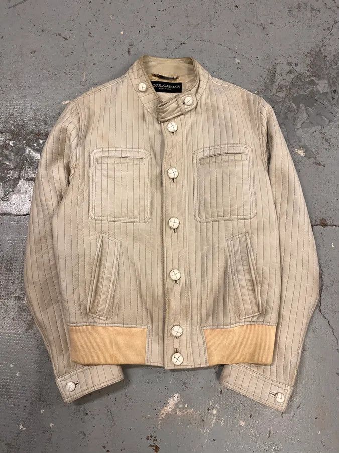 Dolce & Gabbana 2000s Dolce & Gabbana Vertical Cream White Leather Jacket Size US M / EU 48-50 / 2 - 1 Thumbnail