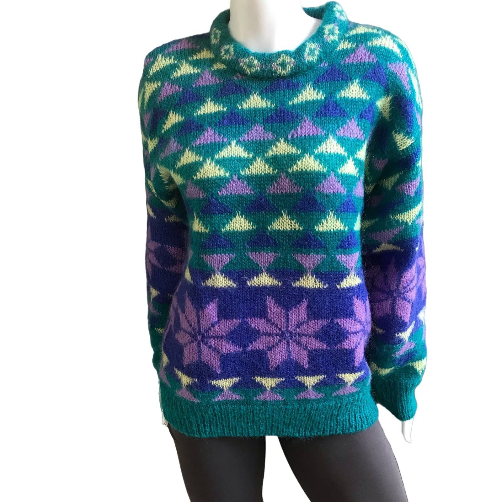 Vintage Vintage Gallagher Mohair Snowflake Green Purple Sweater Sz S Size S / US 4 / IT 40 - 1 Thumbnail