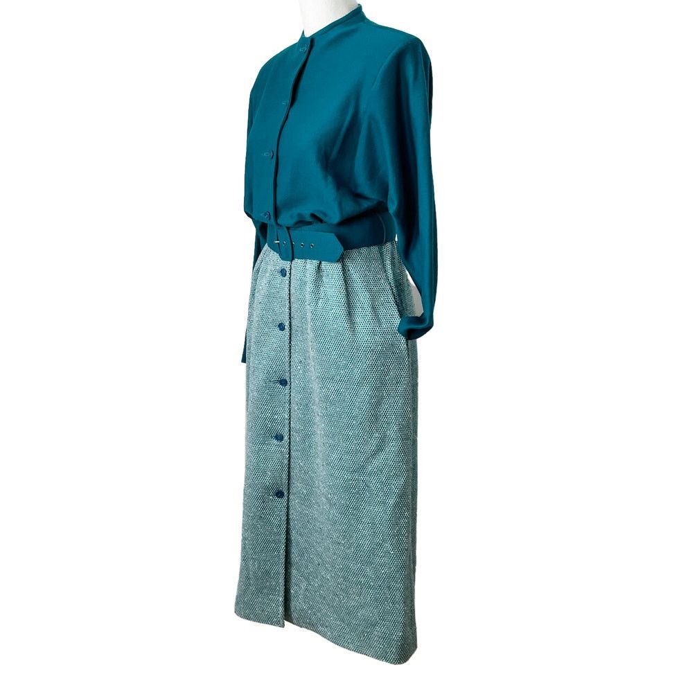 Vintage Vintage 70s/80s Teal Wool Blend Tweed Button Up Dress size S Size S / US 4 / IT 40 - 5 Thumbnail