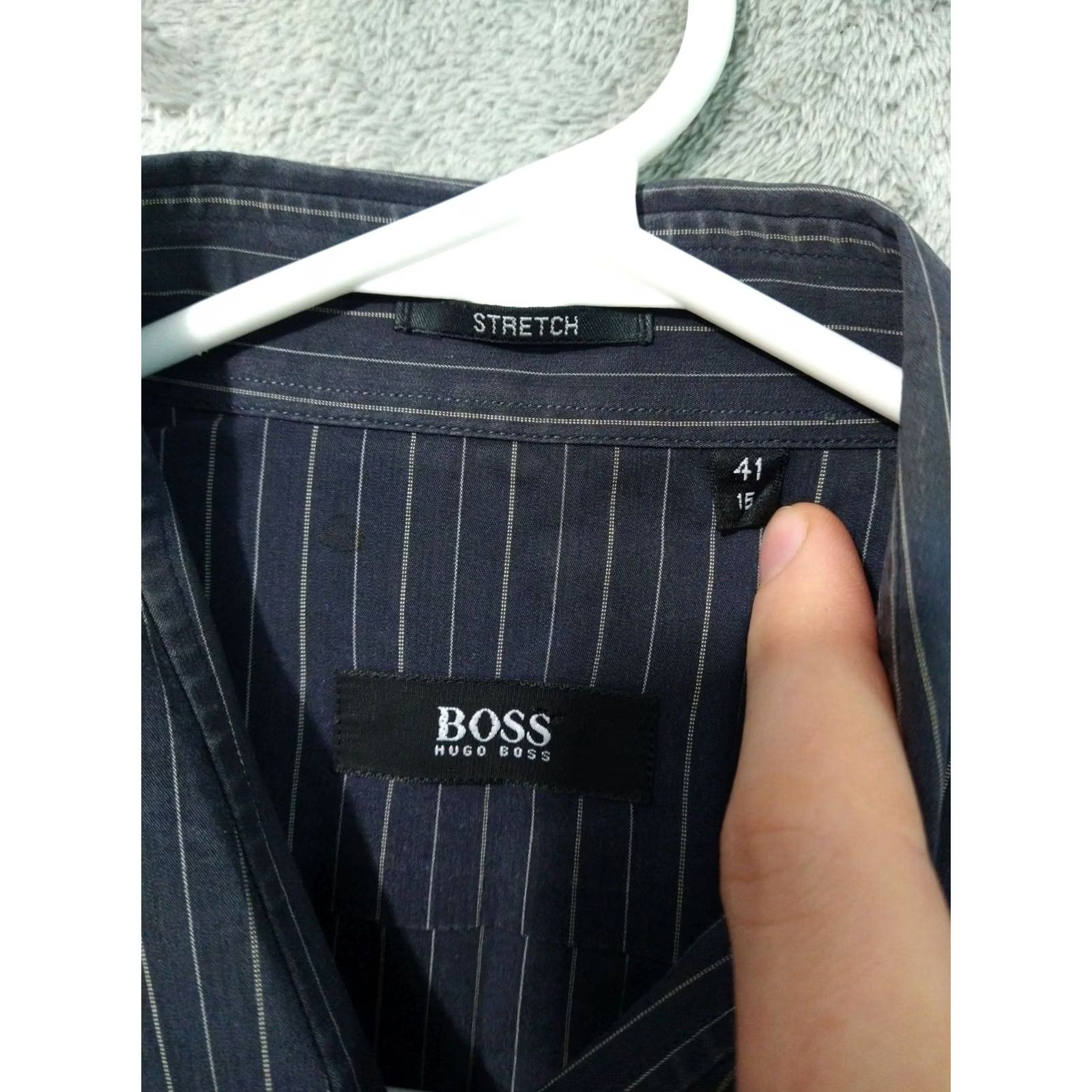 Hugo Boss HUGO BOSS Shirt Mens 16 Gray Striped Long Sleeve Button Up Cotton Stretch Size US L / EU 52-54 / 3 - 7 Thumbnail