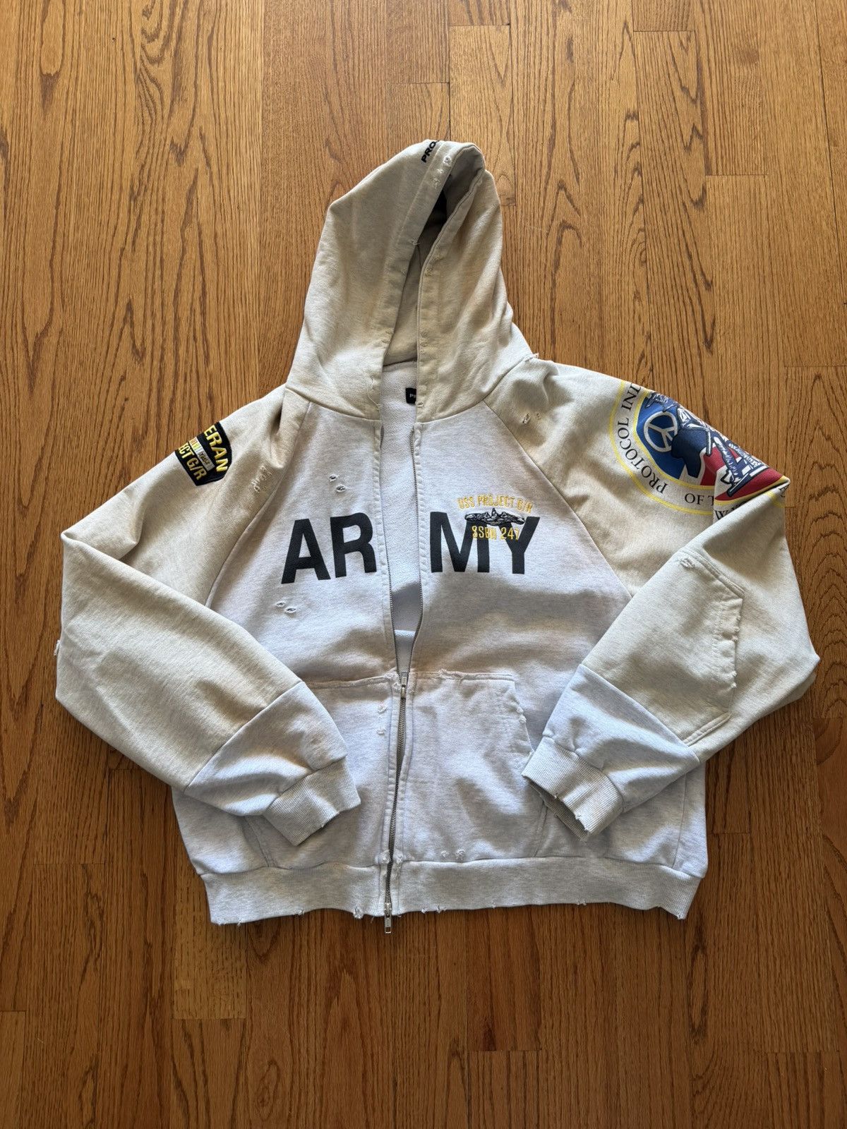 PROJECT G/R Project GR RECONSTRUCTED FOLDED ZIP HOODIE - Navy