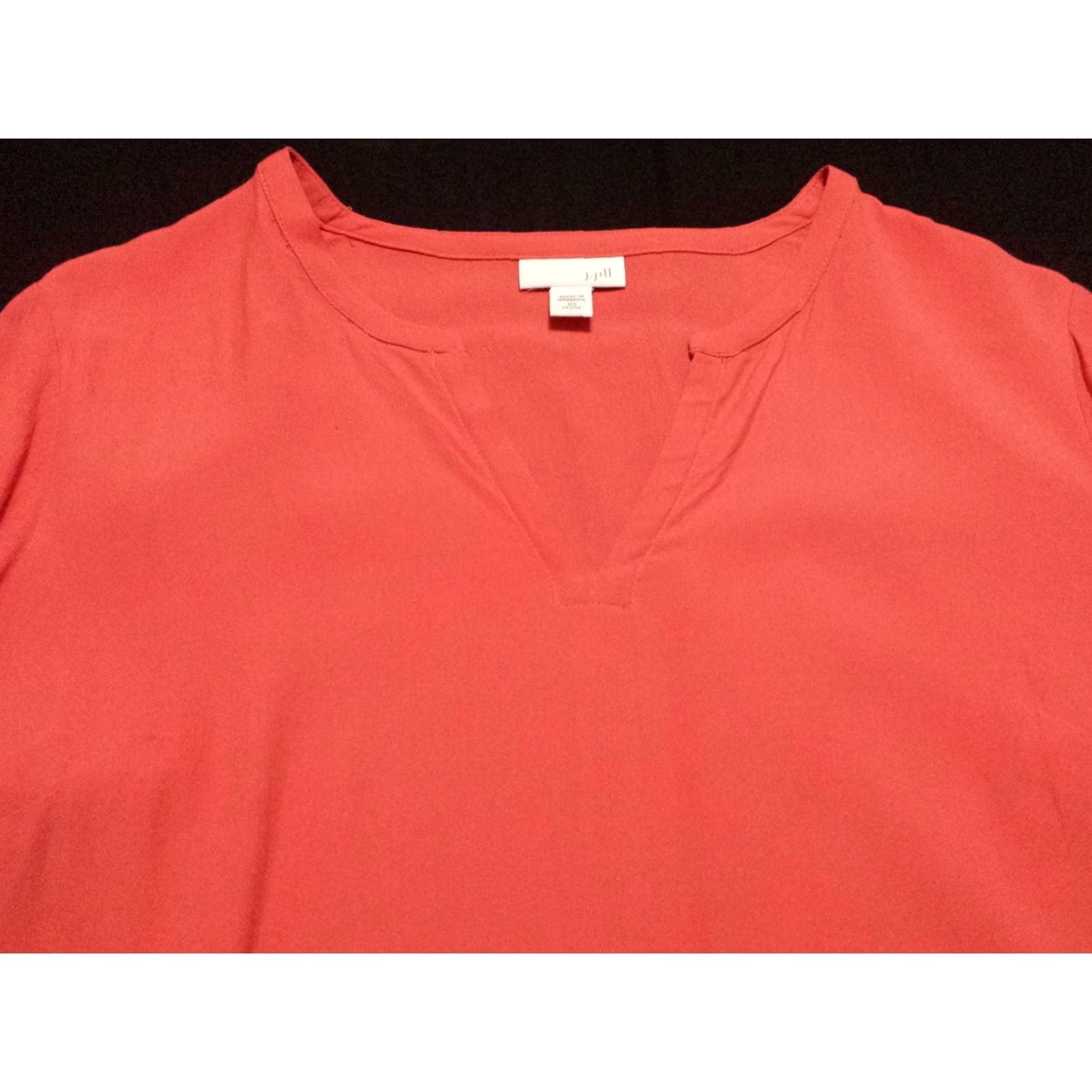 J. Jill J.Jill Womens Shirt PXS Petite Long Sleeve V-Neck Tie Front Solid Orange Rayon Size XS / US 0-2 / IT 36-38 - 3 Thumbnail