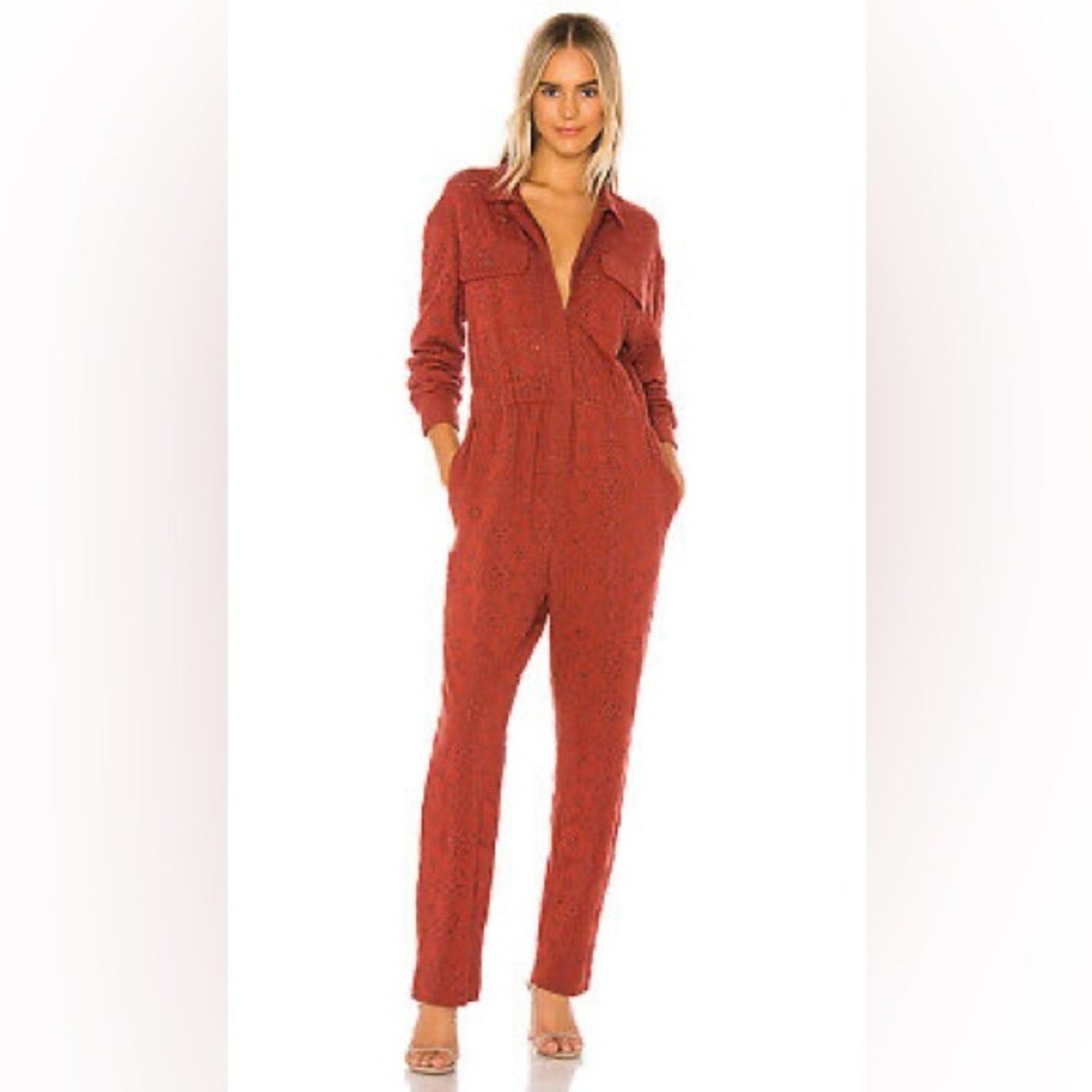 Free People Free People eyelet Set The Tone Jumpsuit in Terracotta Small Size 27" / US 4 / IT 40 - 2 Thumbnail