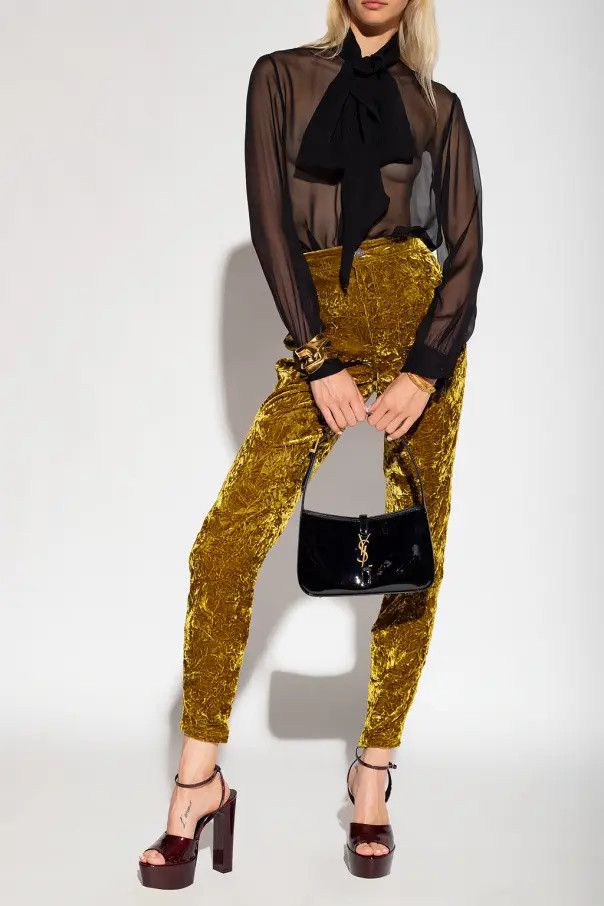 Saint Laurent Paris o1s1wg110924 Leggings in Velvet in Gold Size 25" / US 0 / IT 36 - 2 Thumbnail