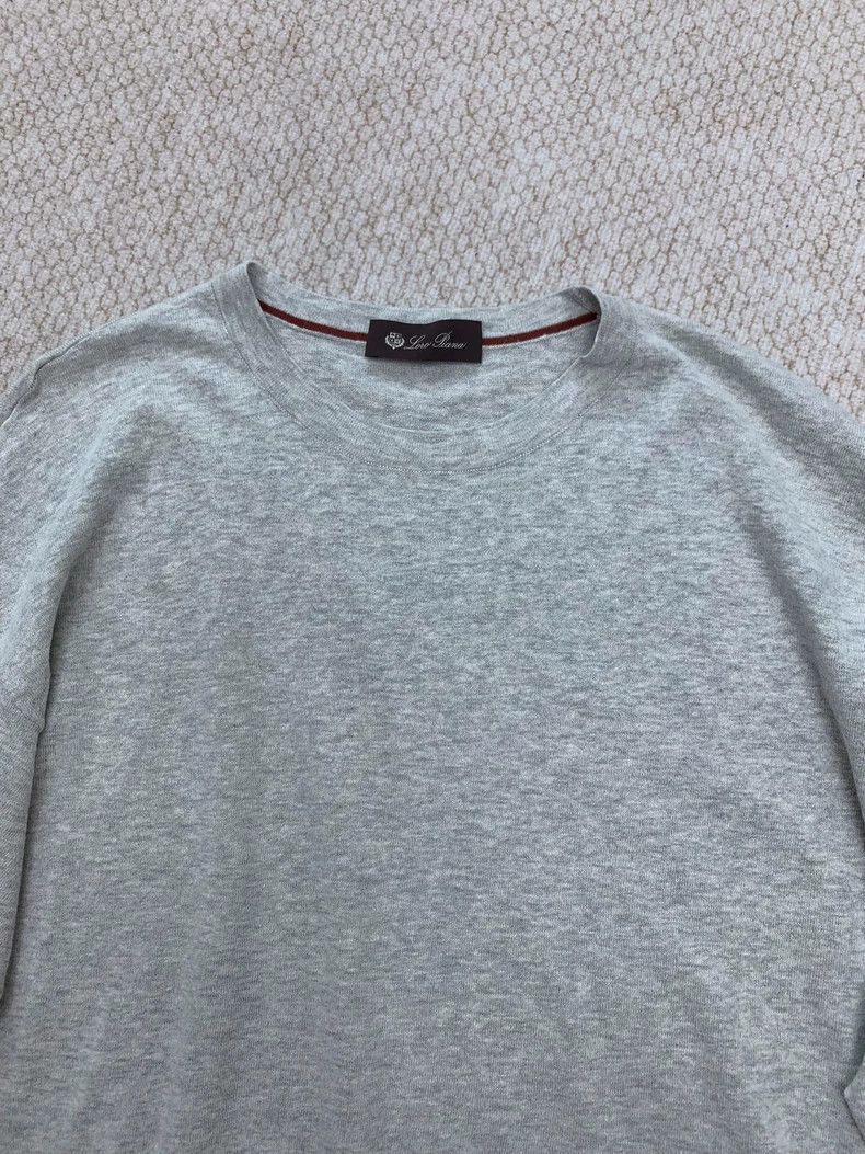 Loro Piana LORO PIANA Light grey cotton knitted solid round neck T-sh Size US L / EU 52-54 / 3 - 5 Thumbnail