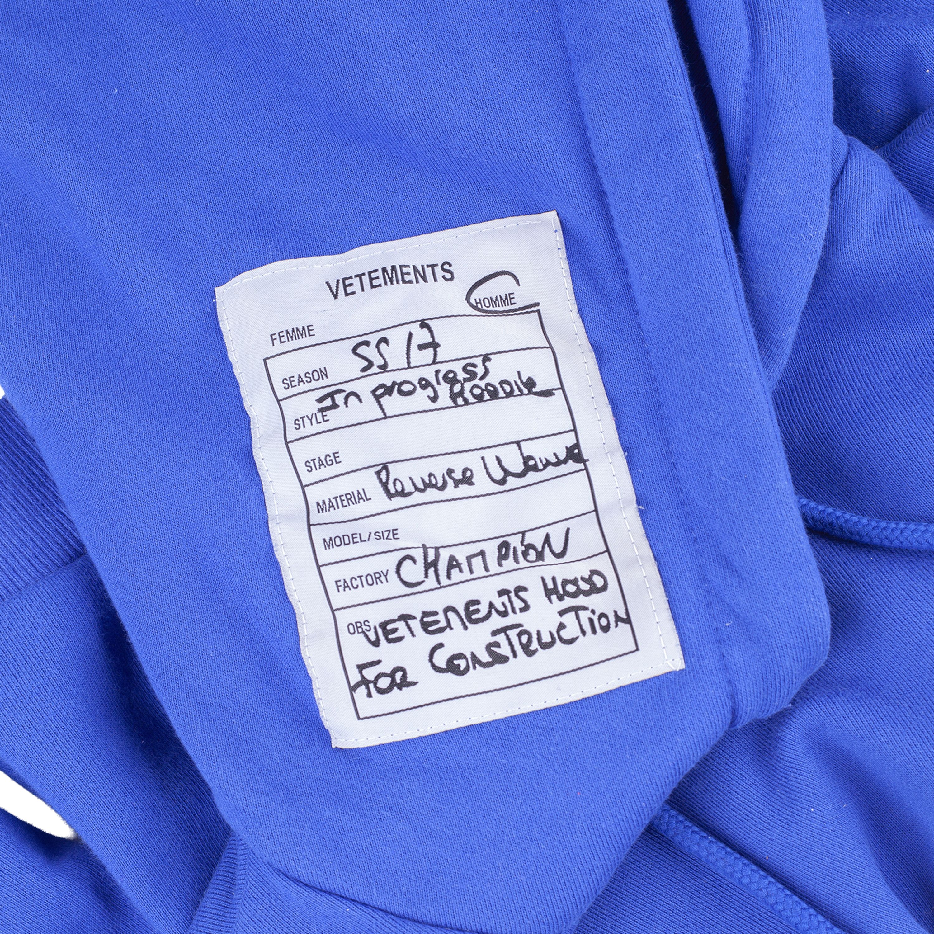 Vetements Vetements x Champion SS 2017 Fitted Women’s Blue Hoodie Size S / US 4 / IT 40 - 2 Thumbnail