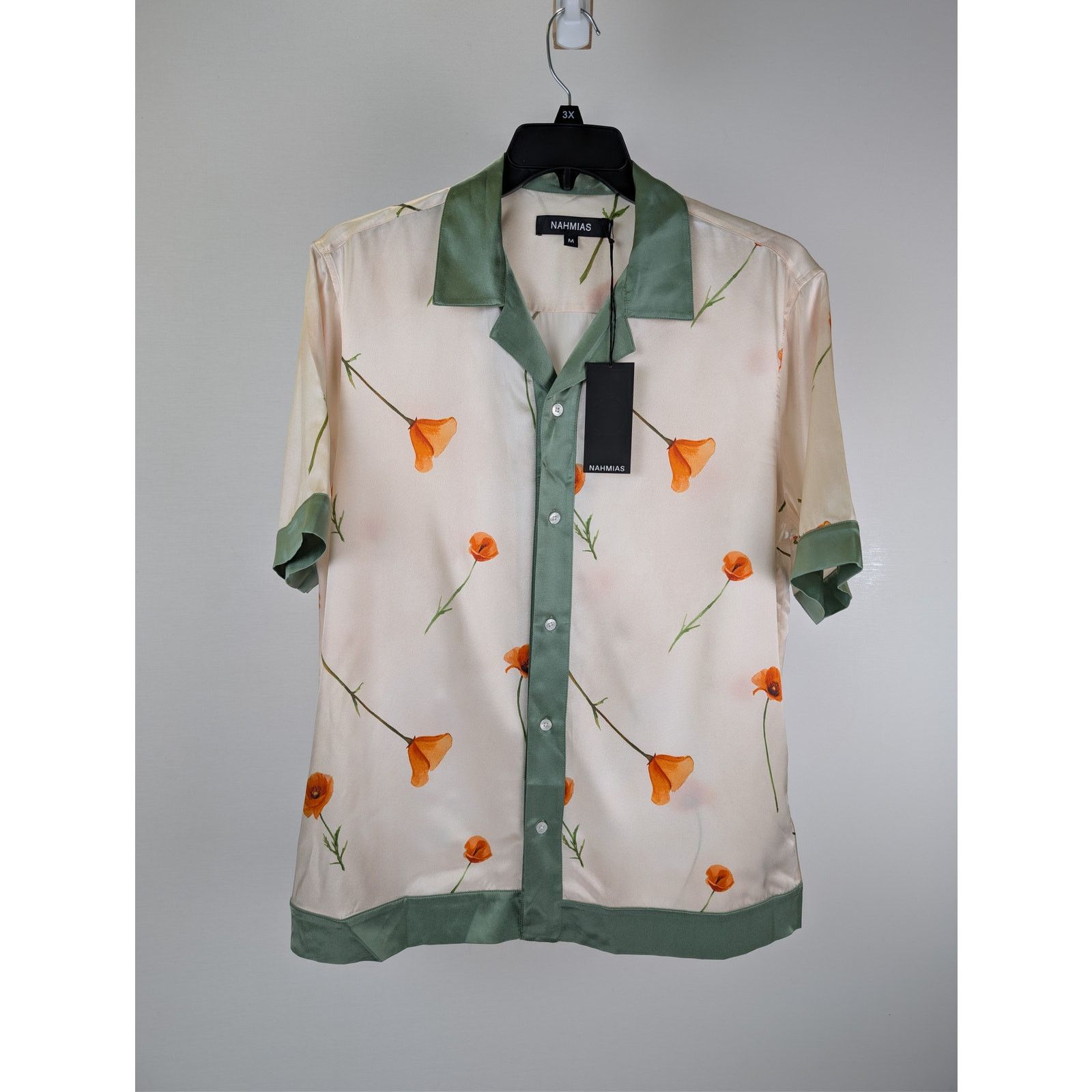 Nahmias o1rshd1 CC20 Colorblock Poppy Short Sleeve Silk Shirt Ivory Size US M / EU 48-50 / 2 - 8 Thumbnail