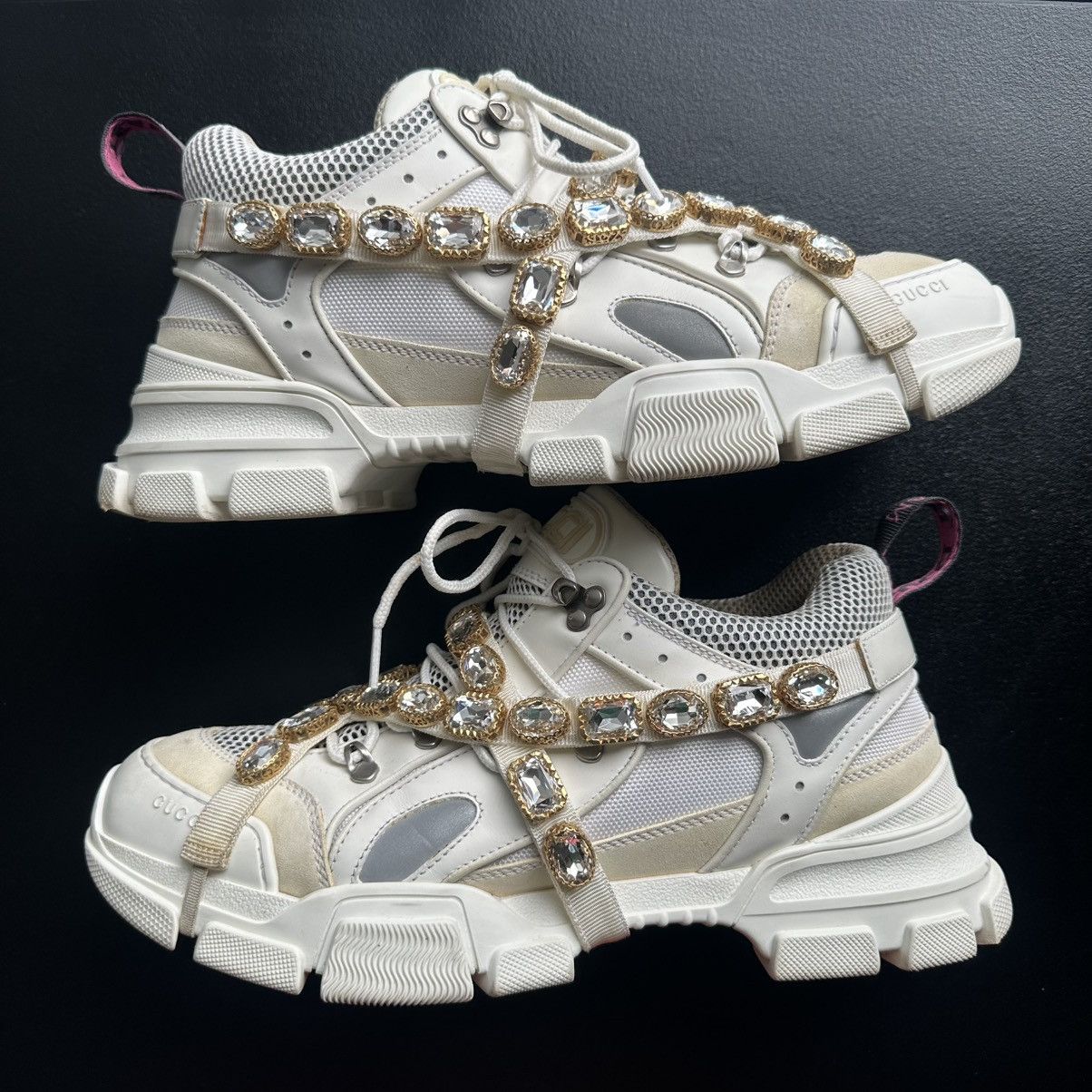 Gucci Mens $1590 Gucci Flashtrek Sneaker Boot Pure White Crystals Size US 12 / EU 45 - 2 Thumbnail