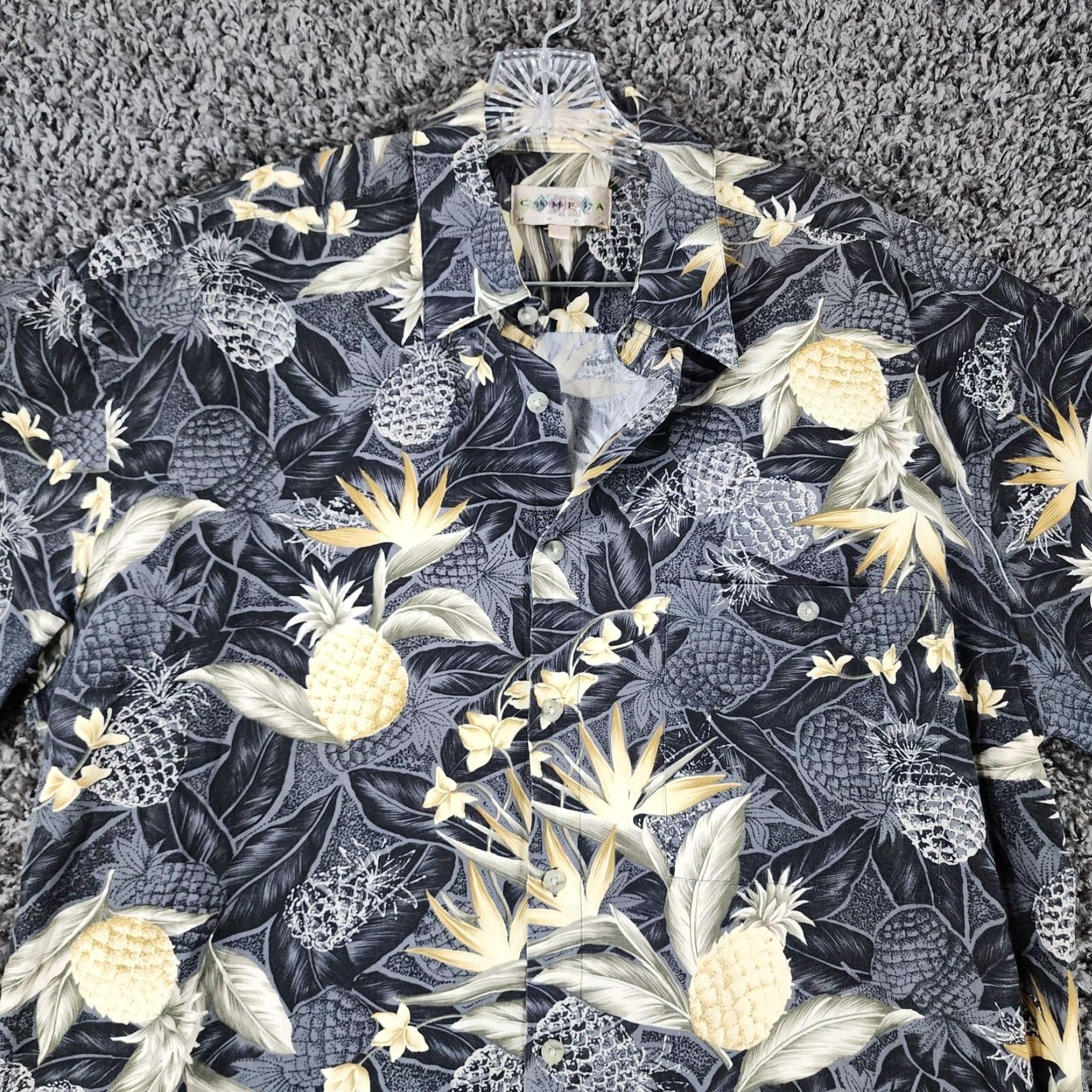 Vintage VINTAGE Campia Moda Mens Shirt Gray Floral Pineapple Short Sleeve 100% Cotton Size L Mens Size US 33 - 4 Thumbnail