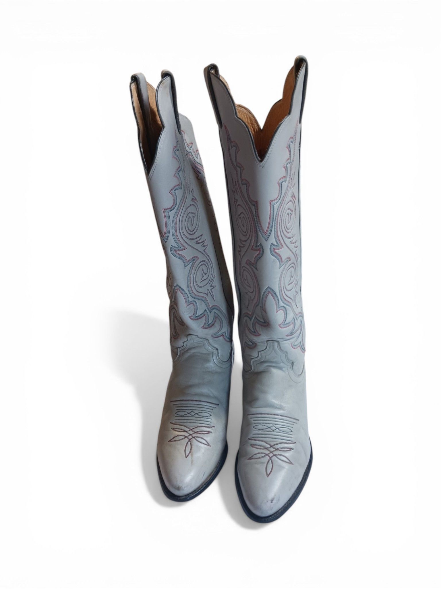 Justin Boots Vintage Justin Made in USA Grey Leather Cowboy Boots 7B Size US 7 / IT 37 - 2 Thumbnail