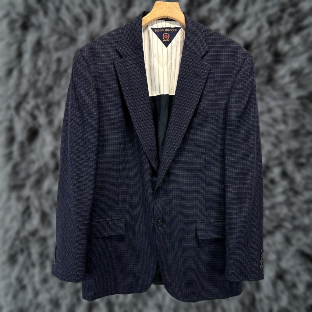 Tommy Hilfiger Tommy Hilfiger Mens Navy Plaid Wool Blazer Coat Sz 42 L Size 42L - 1 Thumbnail