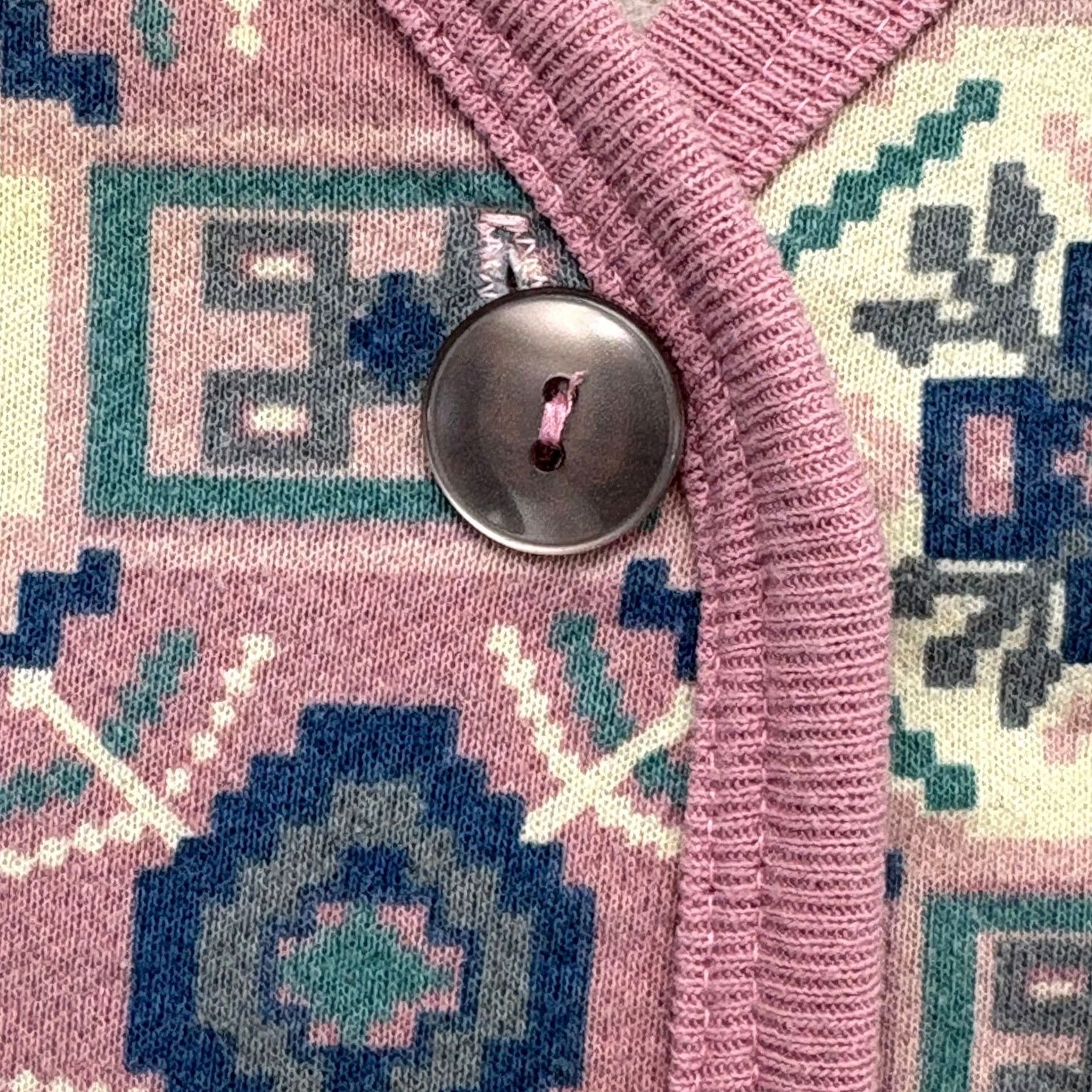 Pinko VINTAGE Shirt Womens L Pink Tribal Print Cardigan Green Western Fleece Button Sweatshirt Size L / US 10 / IT 46 - 6 Thumbnail