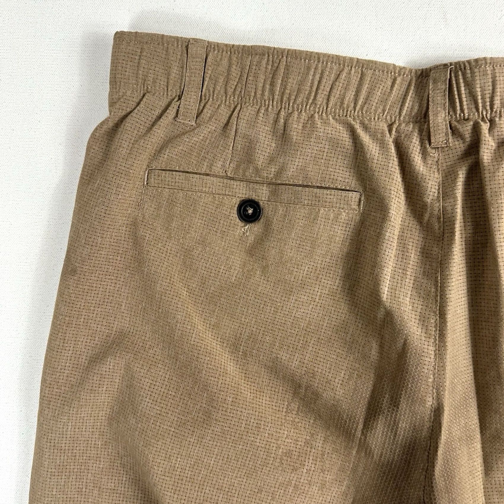 Vintage Three Sixty Six Shorts Mens 38 Brown Chino Flat Front Elastic Waist Pocket Slim? Size US 38 / EU 54 - 4 Thumbnail