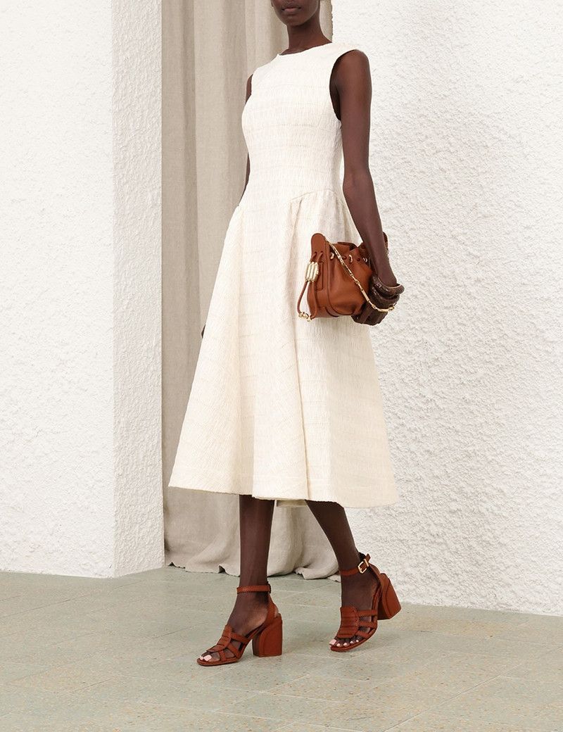Zimmermann oc11z0226 Illuminate Textured Midi Dress In Cream Size XS / US 0-2 / IT 36-38 - 3 Thumbnail