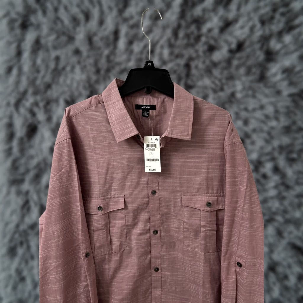 Alfani VINTAGE Alfani Shirt Mens XL Matte Rose Red Button-Down Pockets Long Sleeve Mens Regular Fit Dress Shirt Size US XL / EU 56 / 4 - 1 Thumbnail