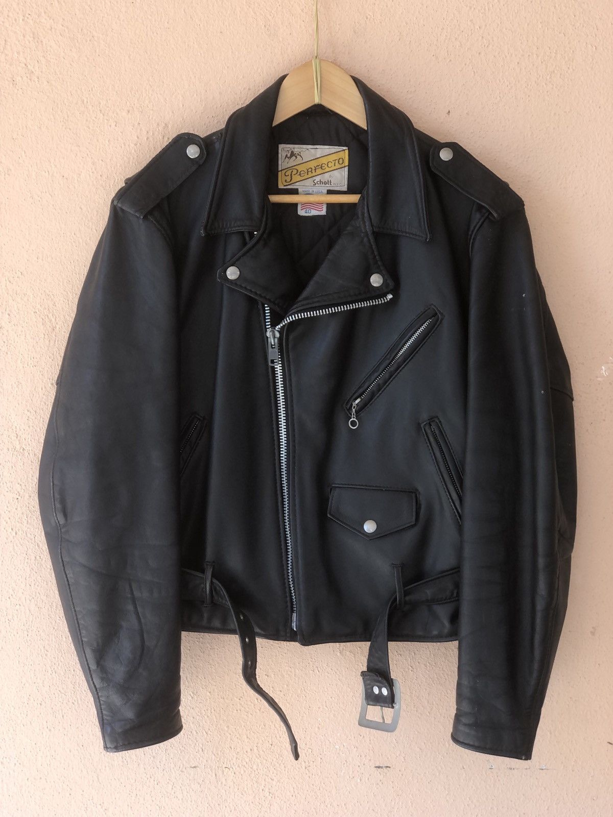 image of Schott x Vintage Size 40 Perfecto Biker Punk Vintage Leather Jacket in Black, Men's