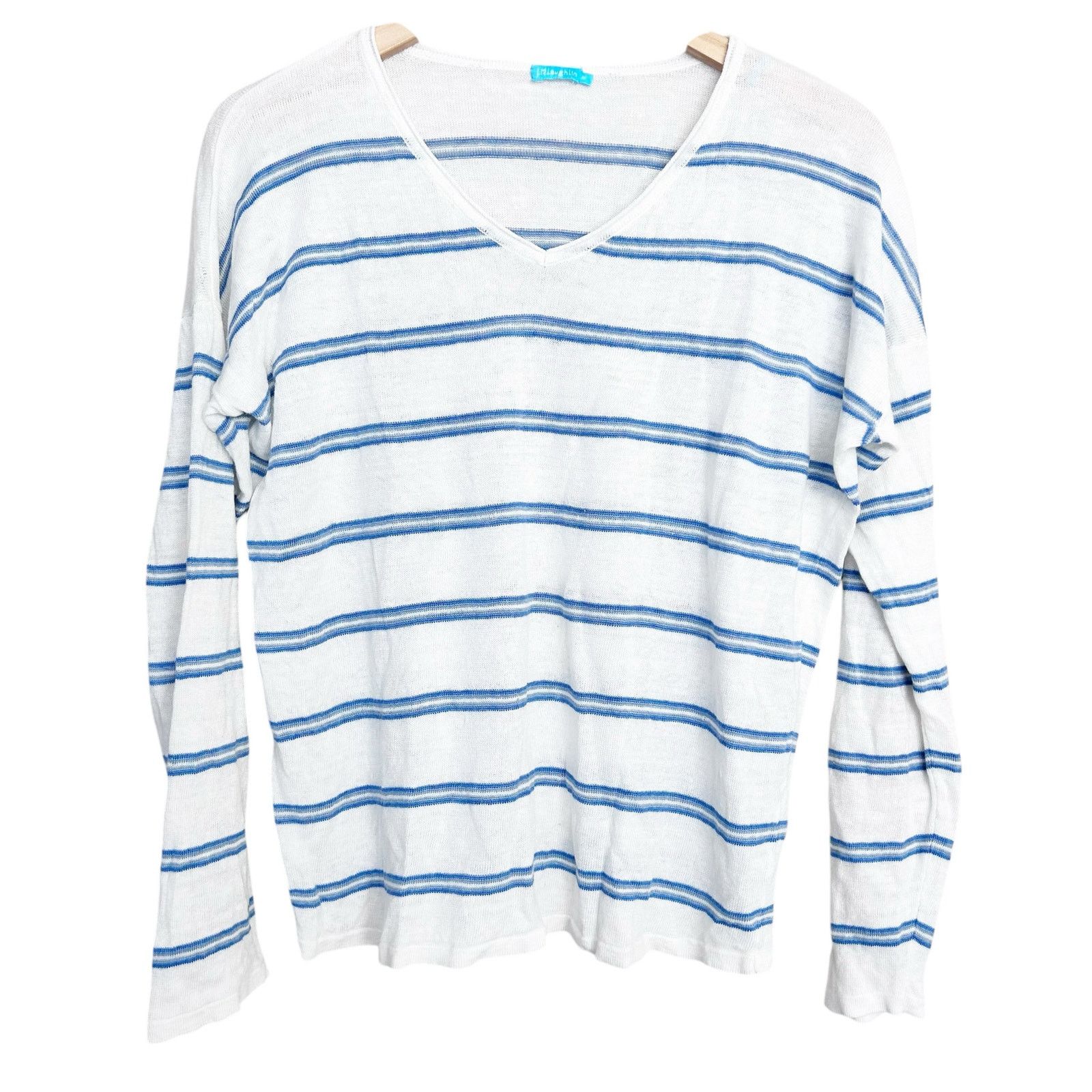 J.McLaughlin J. McLaughlin White Blue Striped Linen Long Sleeve Shirt M Size M / US 6-8 / IT 42-44 - 1 Thumbnail