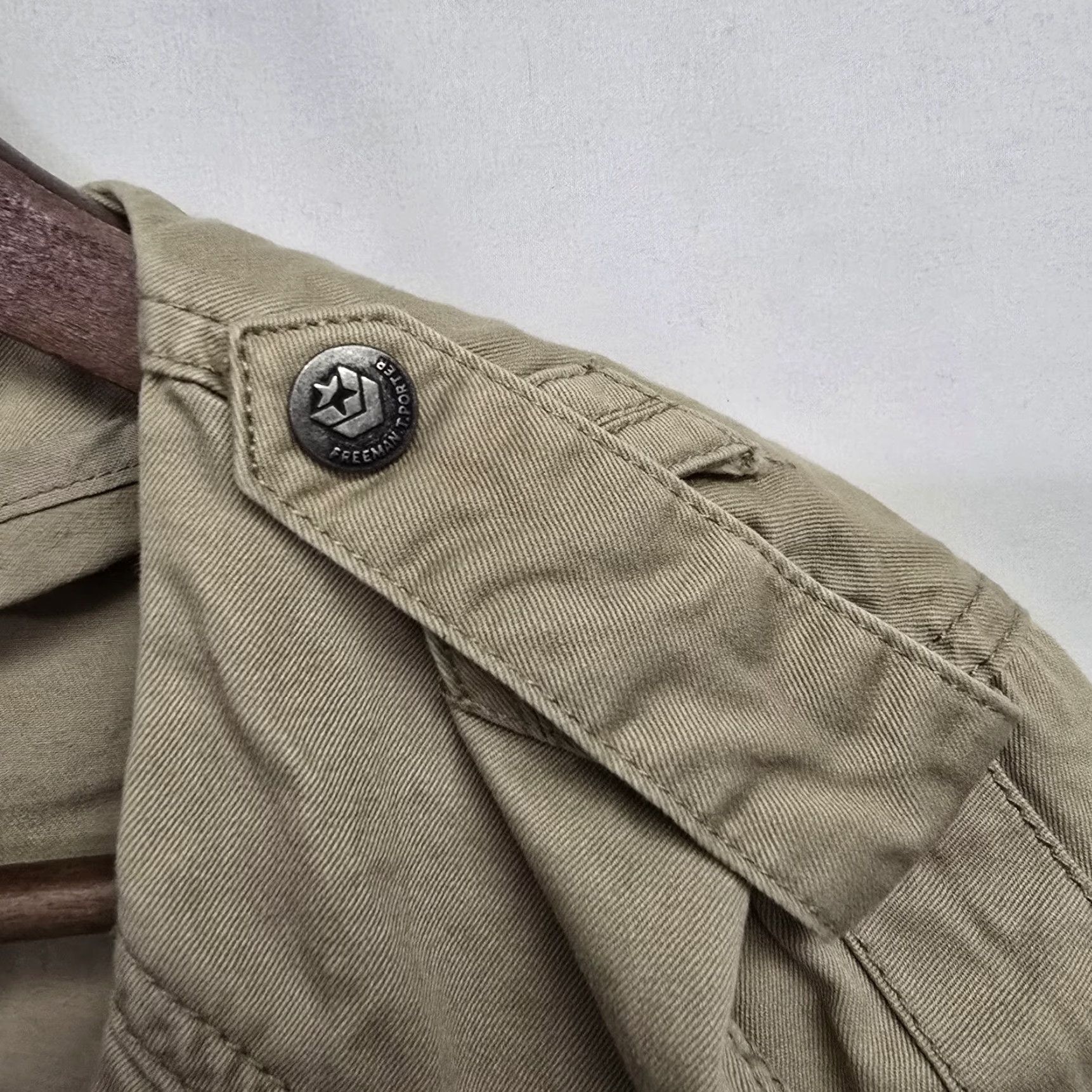 Vintage Freeman Porter Collective Khaki Cotton Military Jacket Women's XL Tan Button Regular Jacket Military Blazer 80s/90s Style Size XL / US 12-14 / IT 48-50 - 5 Thumbnail
