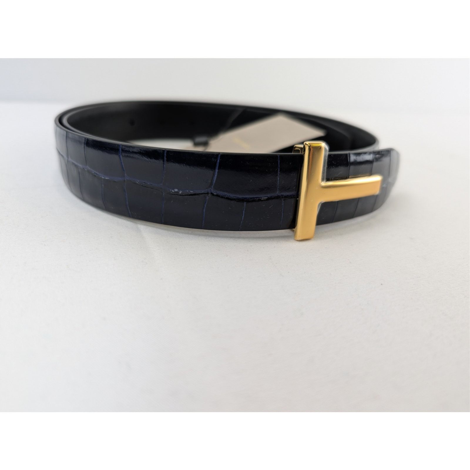 Tom Ford o1rshd1 Size: 95 / T Icon Crocodile-Effect Belt in Navy Blue Size 38 - 3 Thumbnail