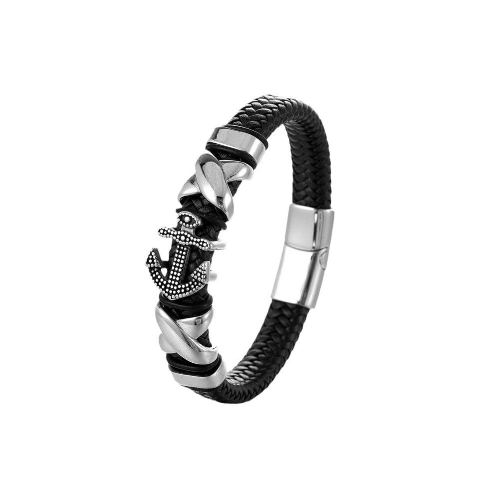 Other Cross Anchor Braided Leather Bracelet Accessories Cuff Gift Size ONE SIZE - 5 Thumbnail