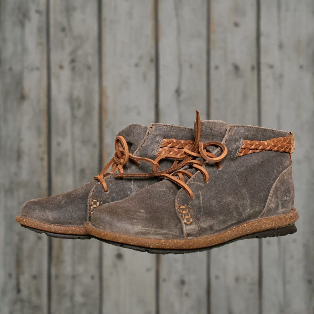 Born Børn Temple Ankle Booties Women's Sz. 8M Distressed Suede Smokey Gray Leather Lace Up Bootie Size US 8 / IT 38 - 1 Thumbnail
