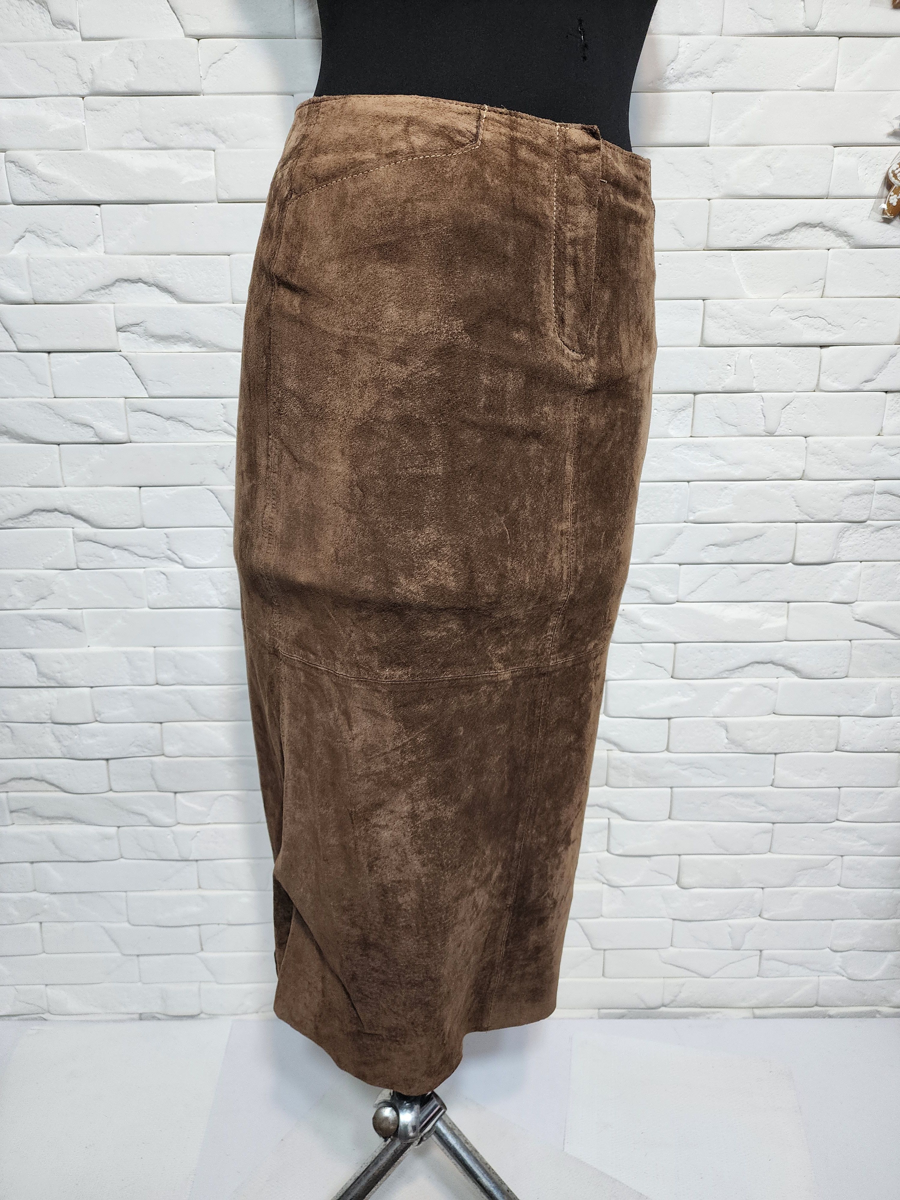 Other Brown Suede Leather Skirt, Plastic Zipper Fasteners Size 32" / US 10 / IT 46 - 3 Thumbnail