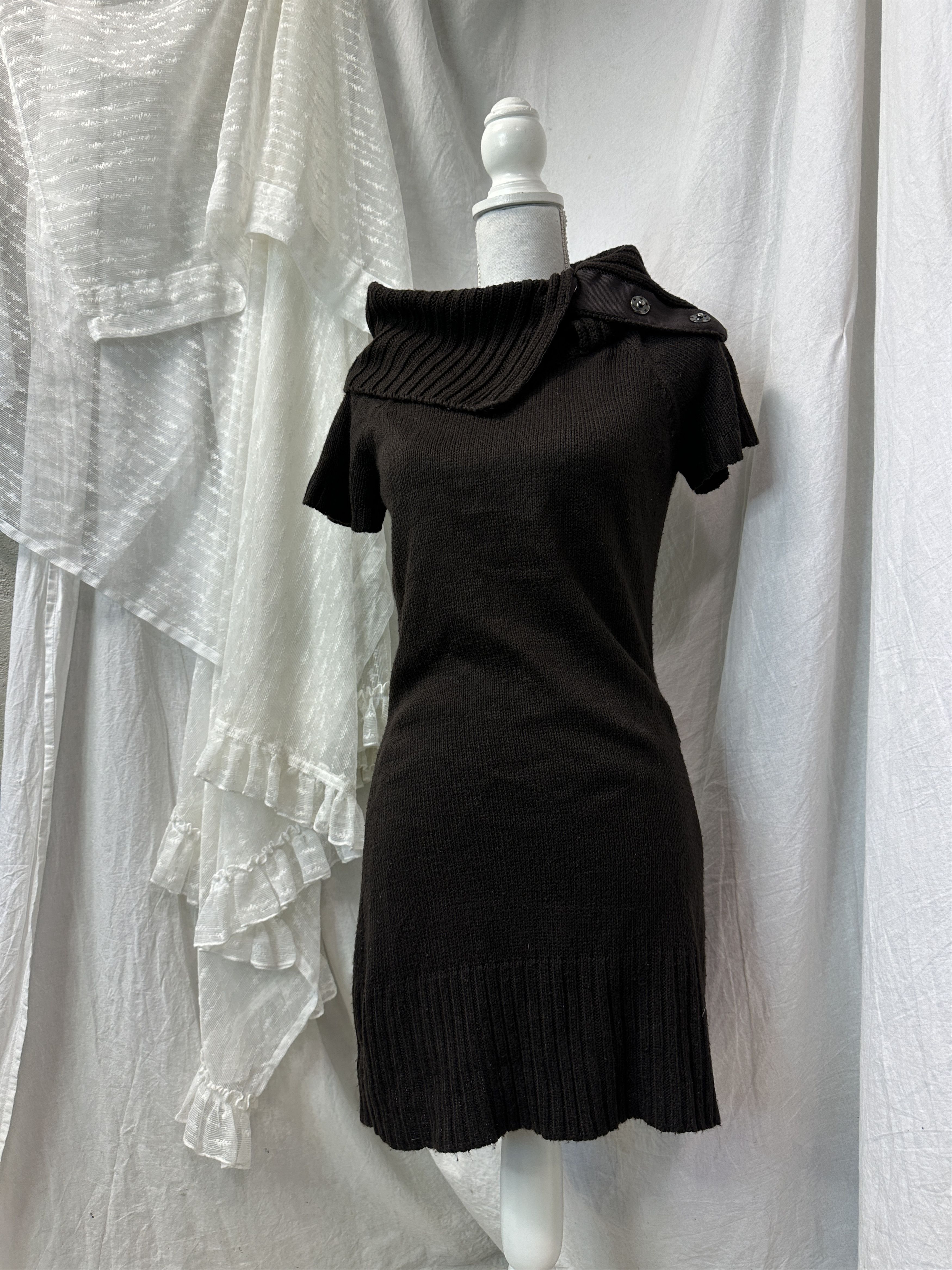 Vintage Vintage Knitted Asymmetrical Big Collar Dress Y2K Size S / US 4 / IT 40 - 1 Thumbnail