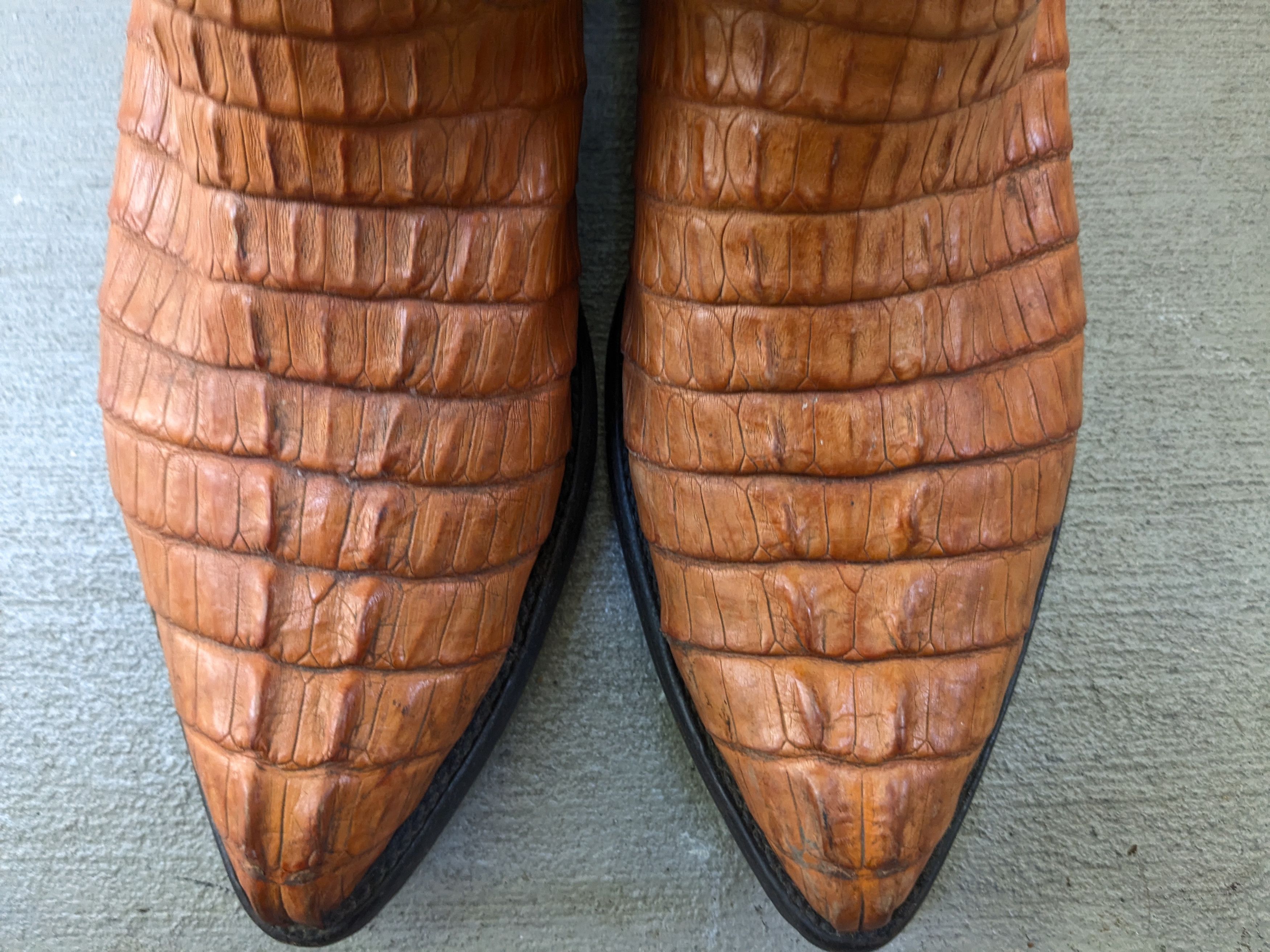 Genuine Leather Vintage Cowboy Boots Orange 11 EE Wide Western Botas Size US 11 / EU 44 - 5 Thumbnail