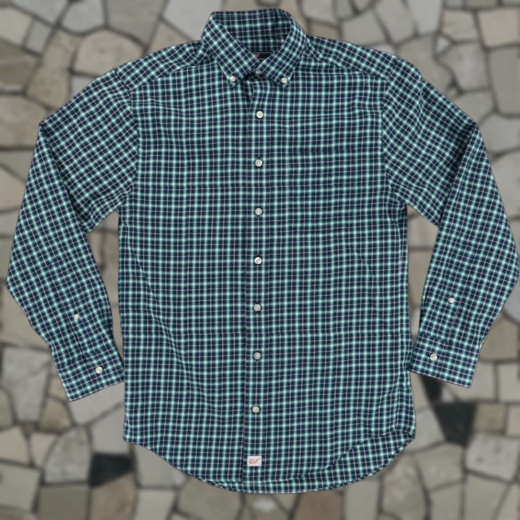 Vineyard Vines Vineyard Vines Shirt Gingham Long Sleeve Button Down Green Men's S Performance Flannel Size US S / EU 44-46 / 1 - 1 Thumbnail