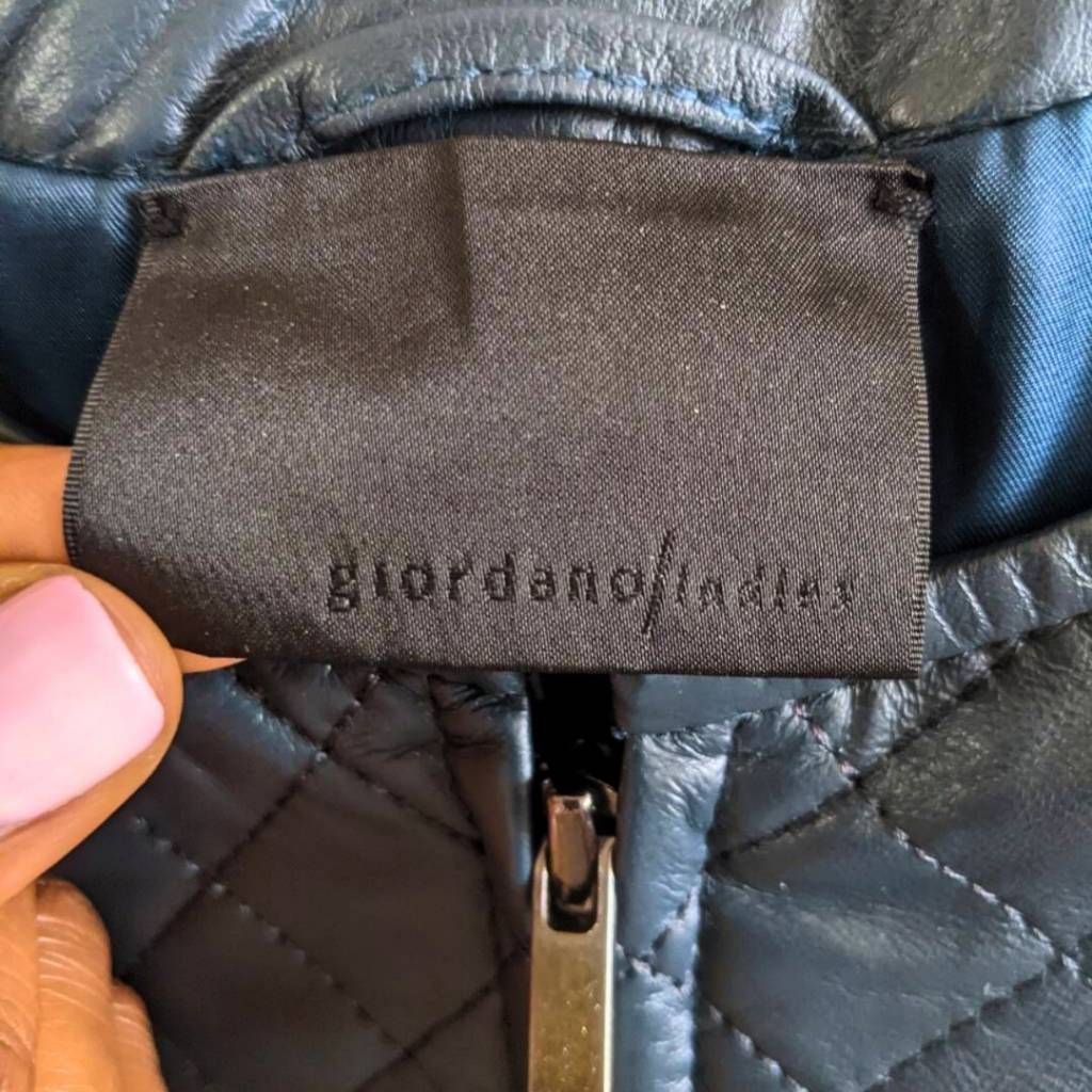 Giordano Giordano Ladies XS Quilted Leather Jacket Turquoise Green Zi Size XS / US 0-2 / IT 36-38 - 4 Thumbnail