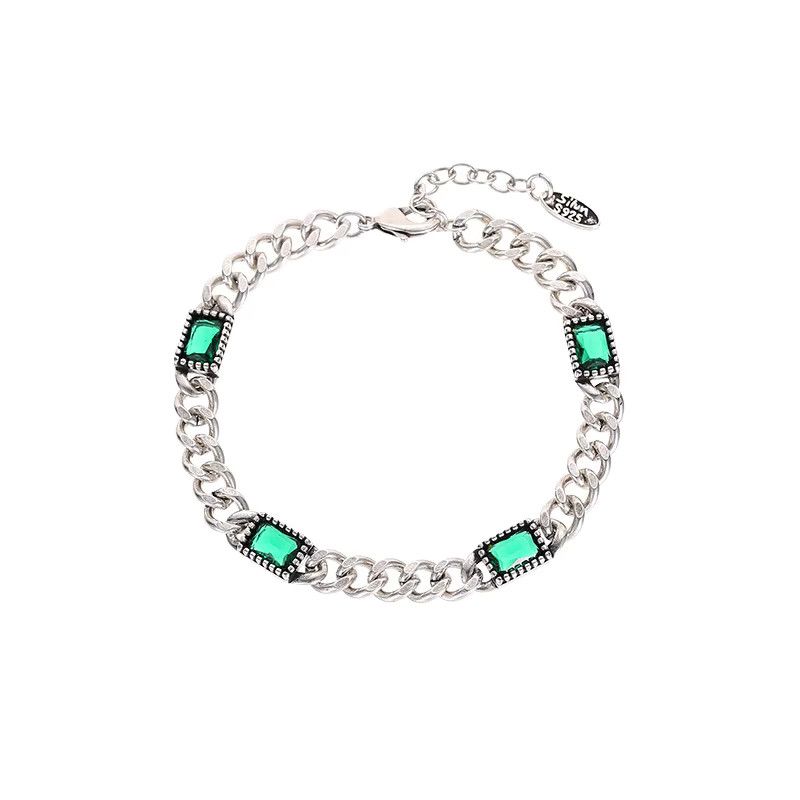 Jewelry Green Stone Retro Chain Bracelet Size ONE SIZE - 4 Thumbnail