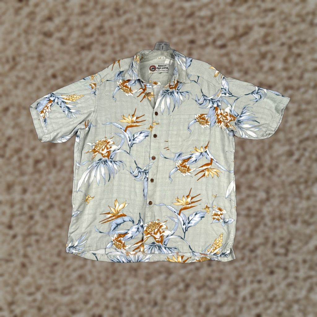Paradise Basic Options Shirt Adult Medium Blue Floral Hawaiian Short Sleeve Button-Up Collared Mens Size US M / EU 48-50 / 2 - 1 Thumbnail